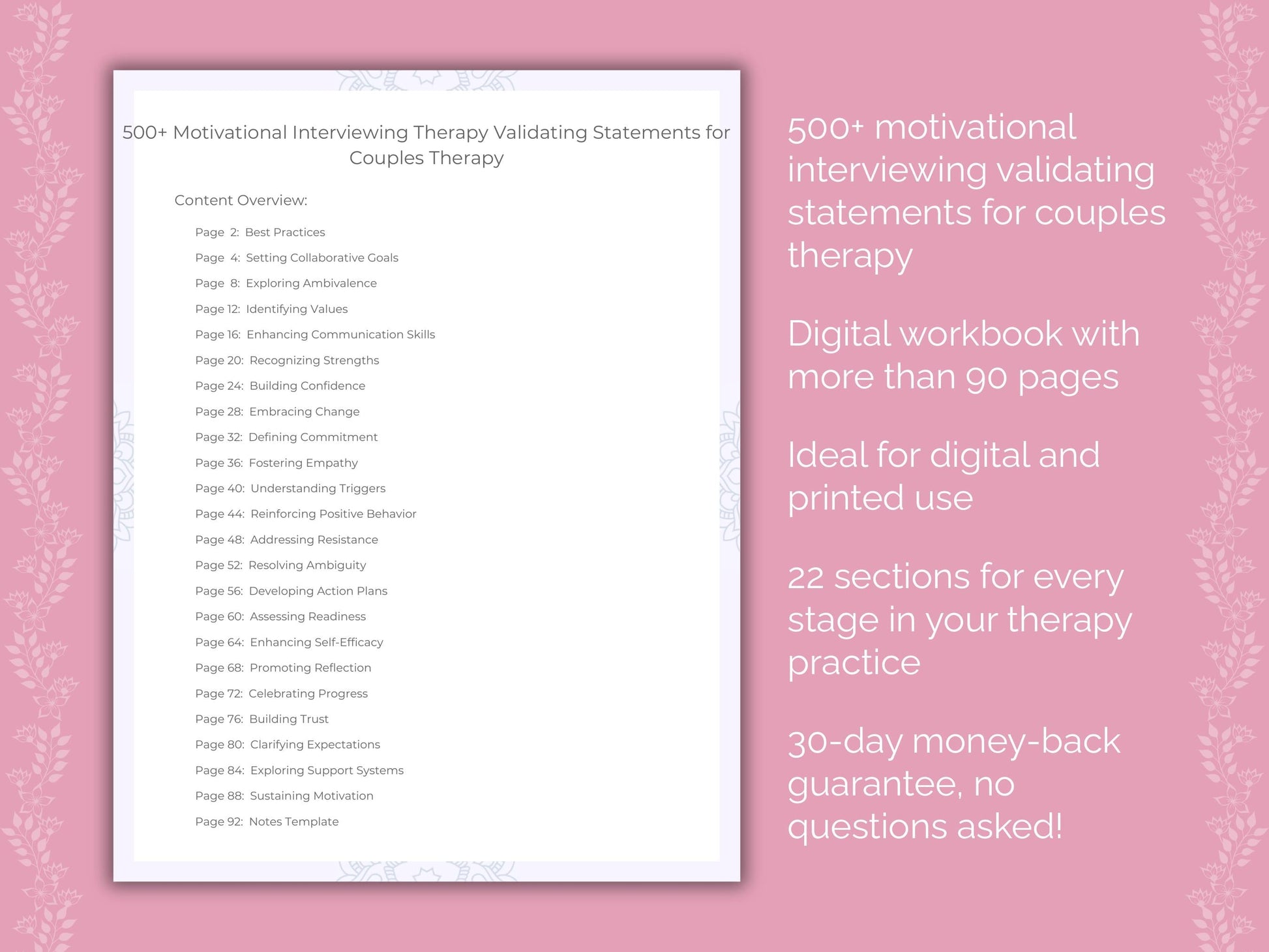 Couples Motivational Interviewing Therapist Worksheets
