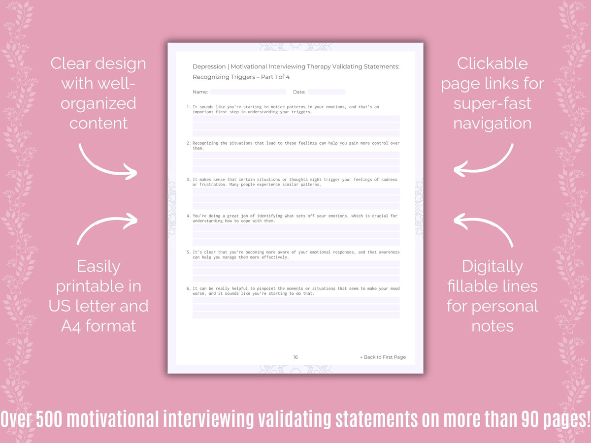 Depression Motivational Interviewing Counseling Templates