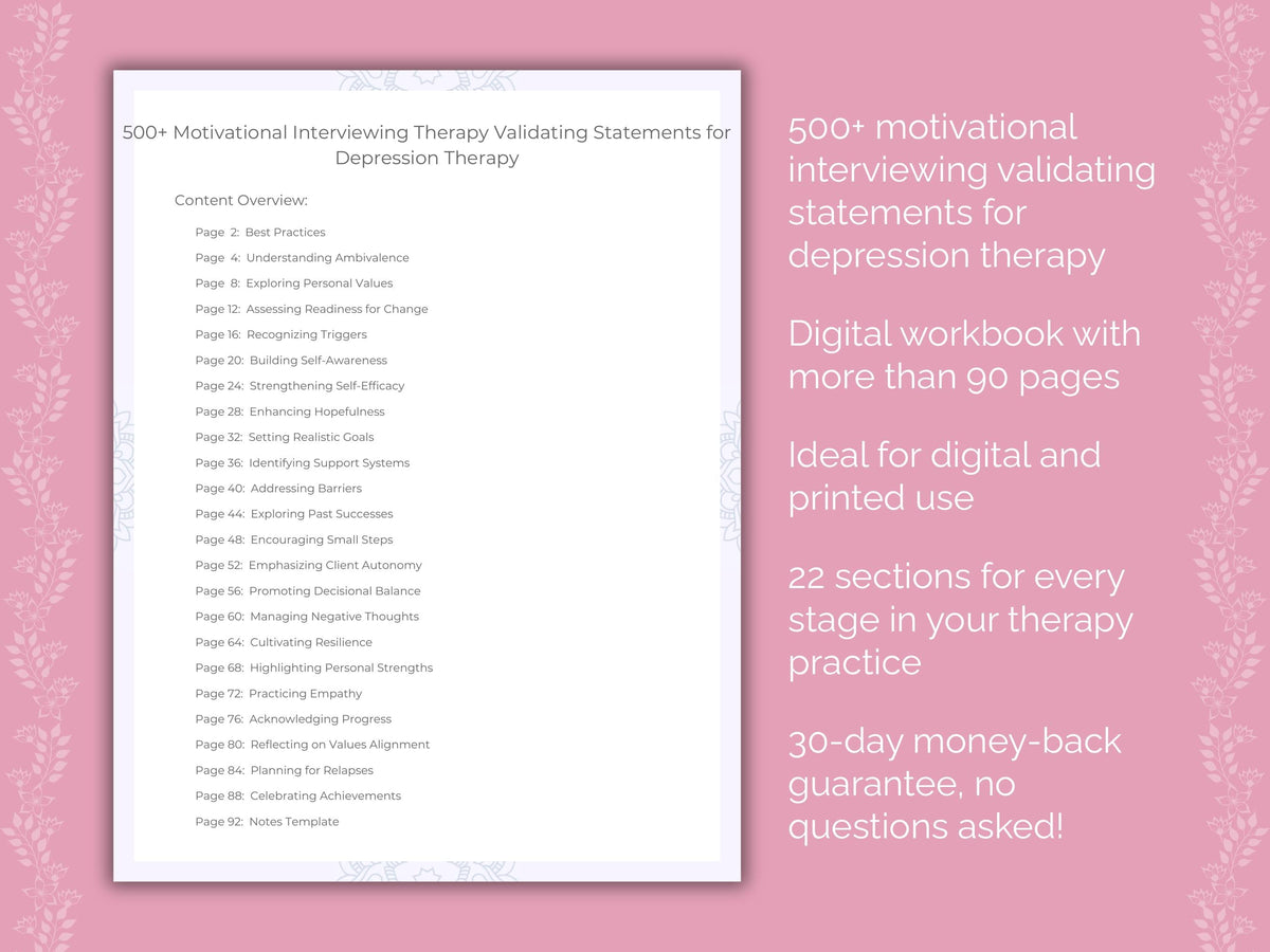 Depression Motivational Interviewing Therapist Worksheets