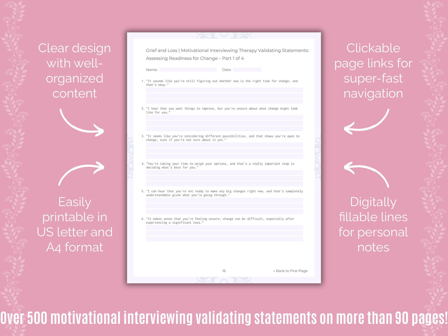 Grief and Loss Motivational Interviewing Counseling Templates