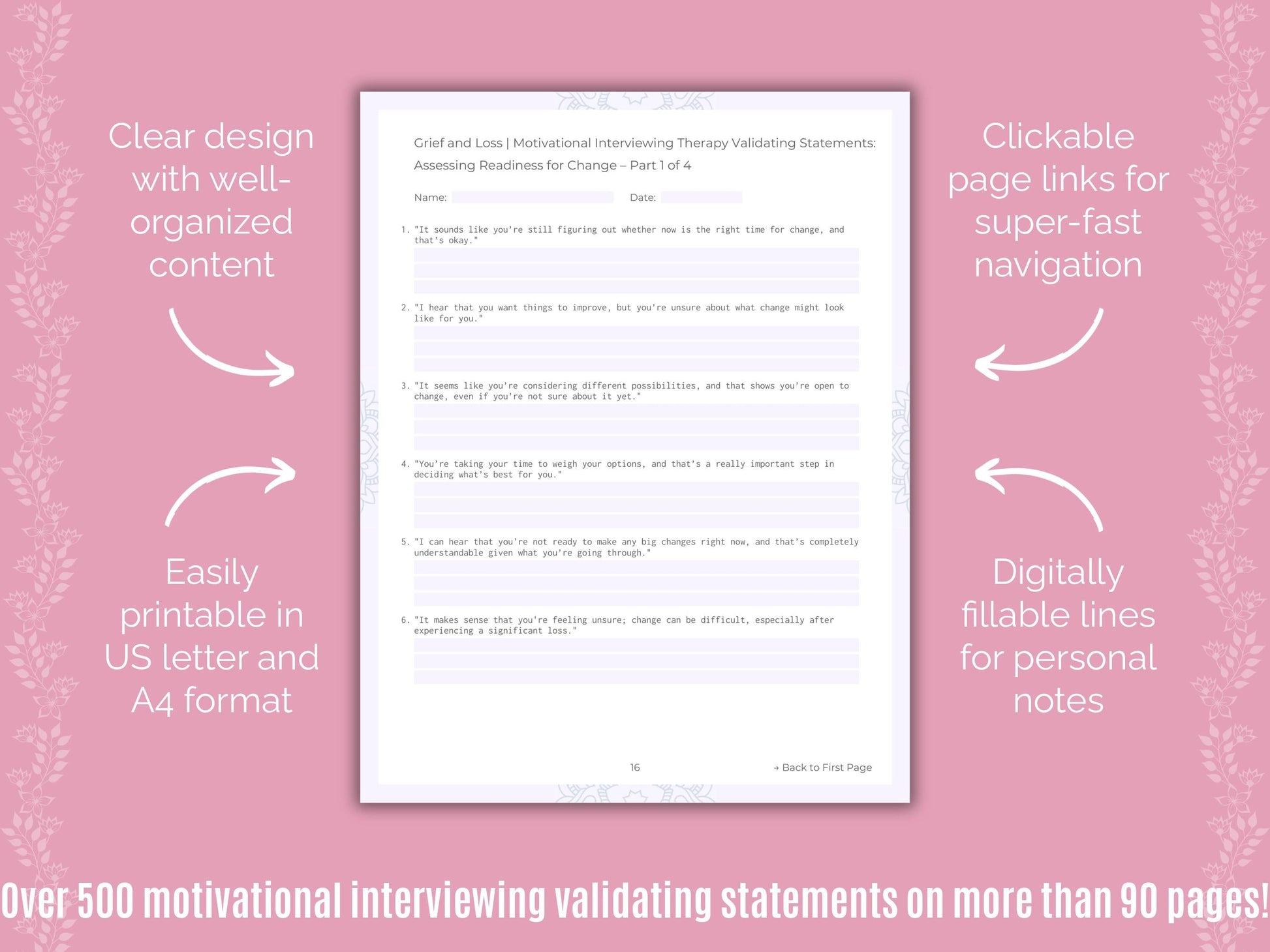 Grief and Loss Motivational Interviewing Counseling Templates