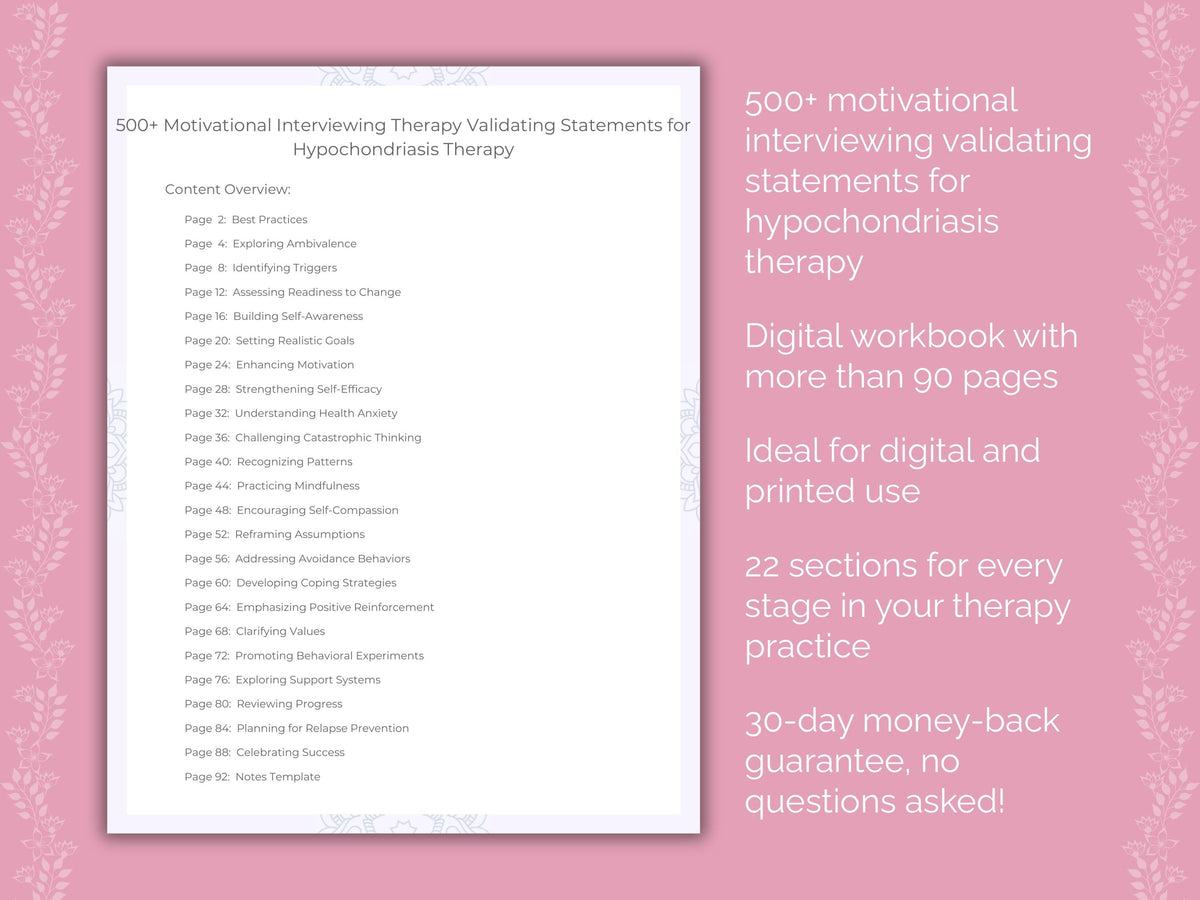 Hypochondriasis Motivational Interviewing Therapist Worksheets
