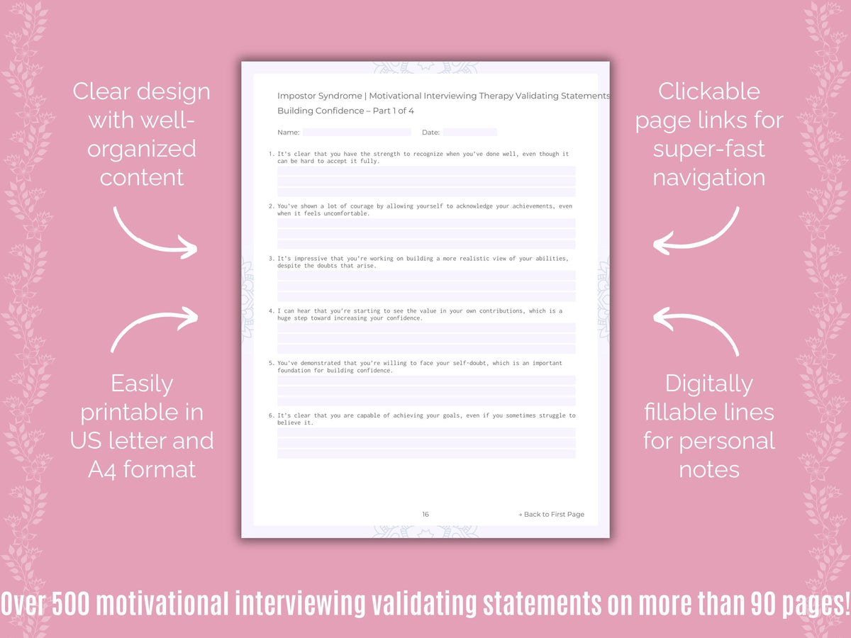 Impostor Syndrome Motivational Interviewing Counseling Templates