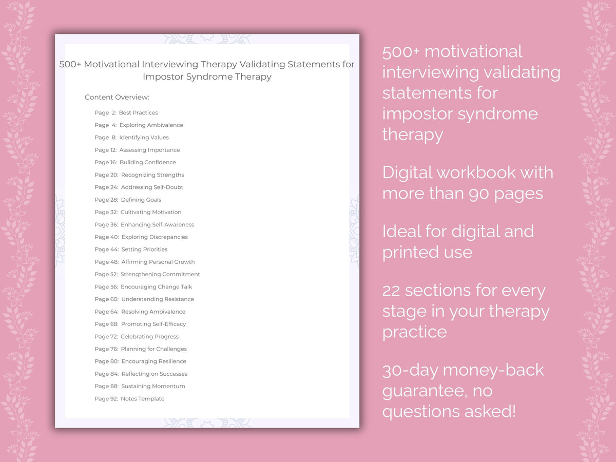 Impostor Syndrome Motivational Interviewing Therapist Worksheets