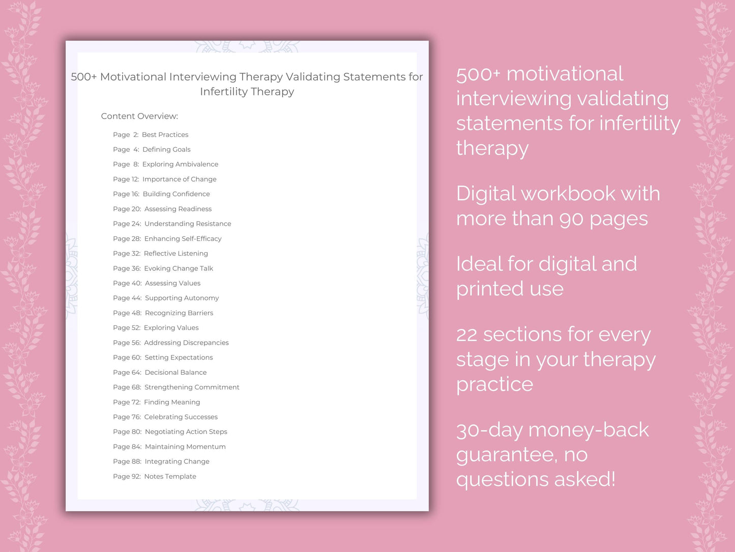 Infertility Motivational Interviewing Therapist Worksheets
