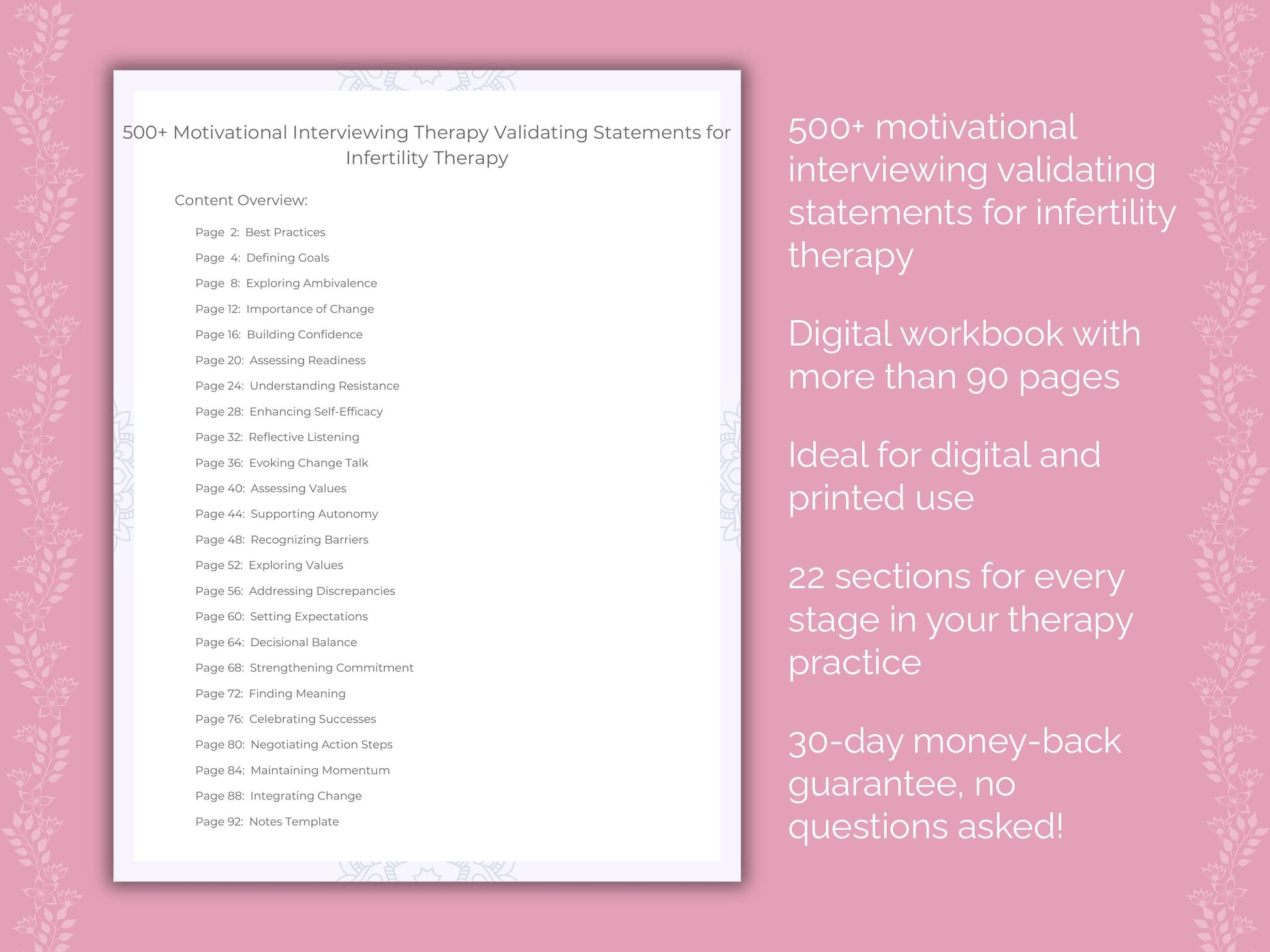 Infertility Motivational Interviewing Therapist Worksheets