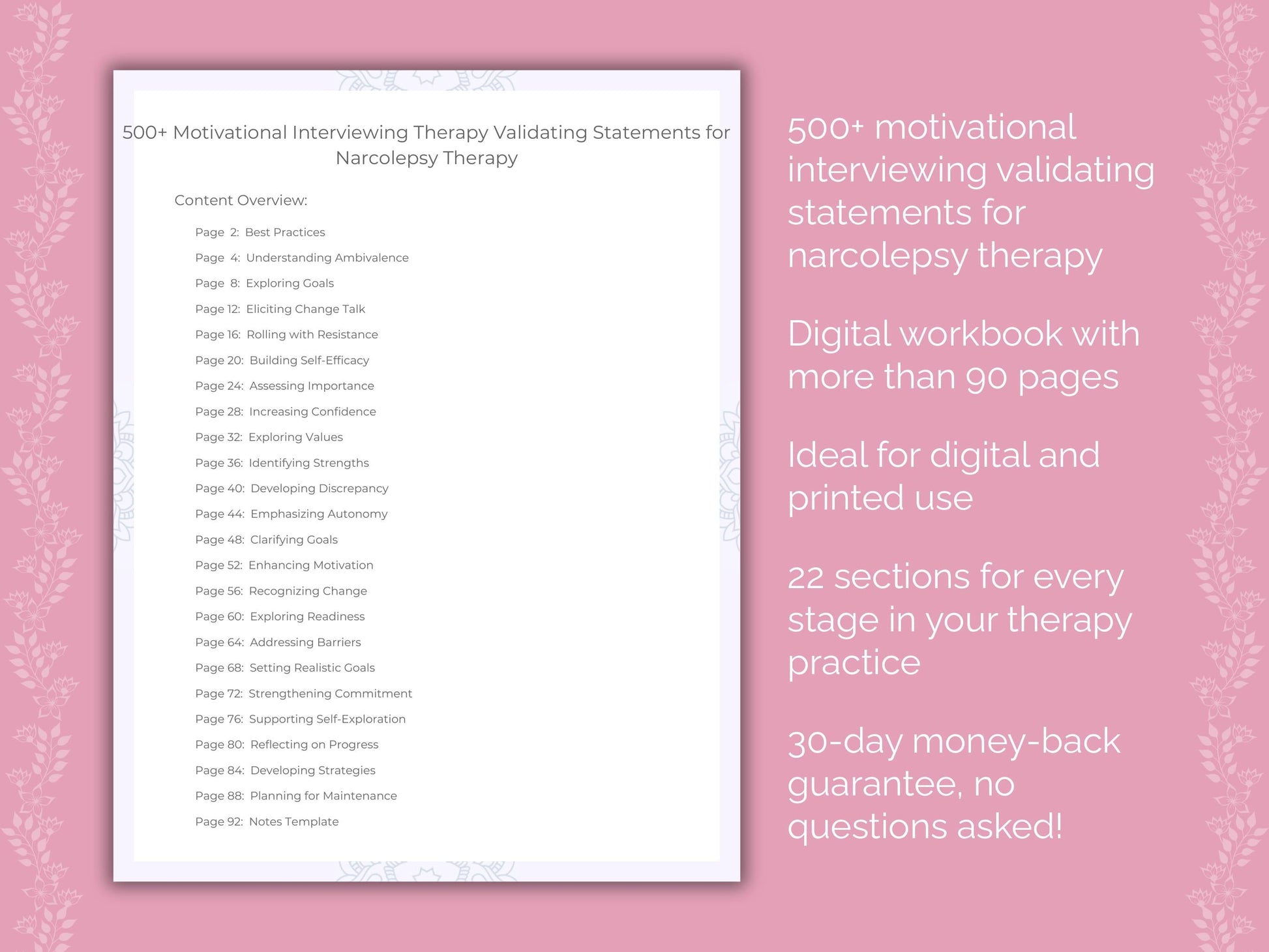 Narcolepsy Motivational Interviewing Therapist Worksheets