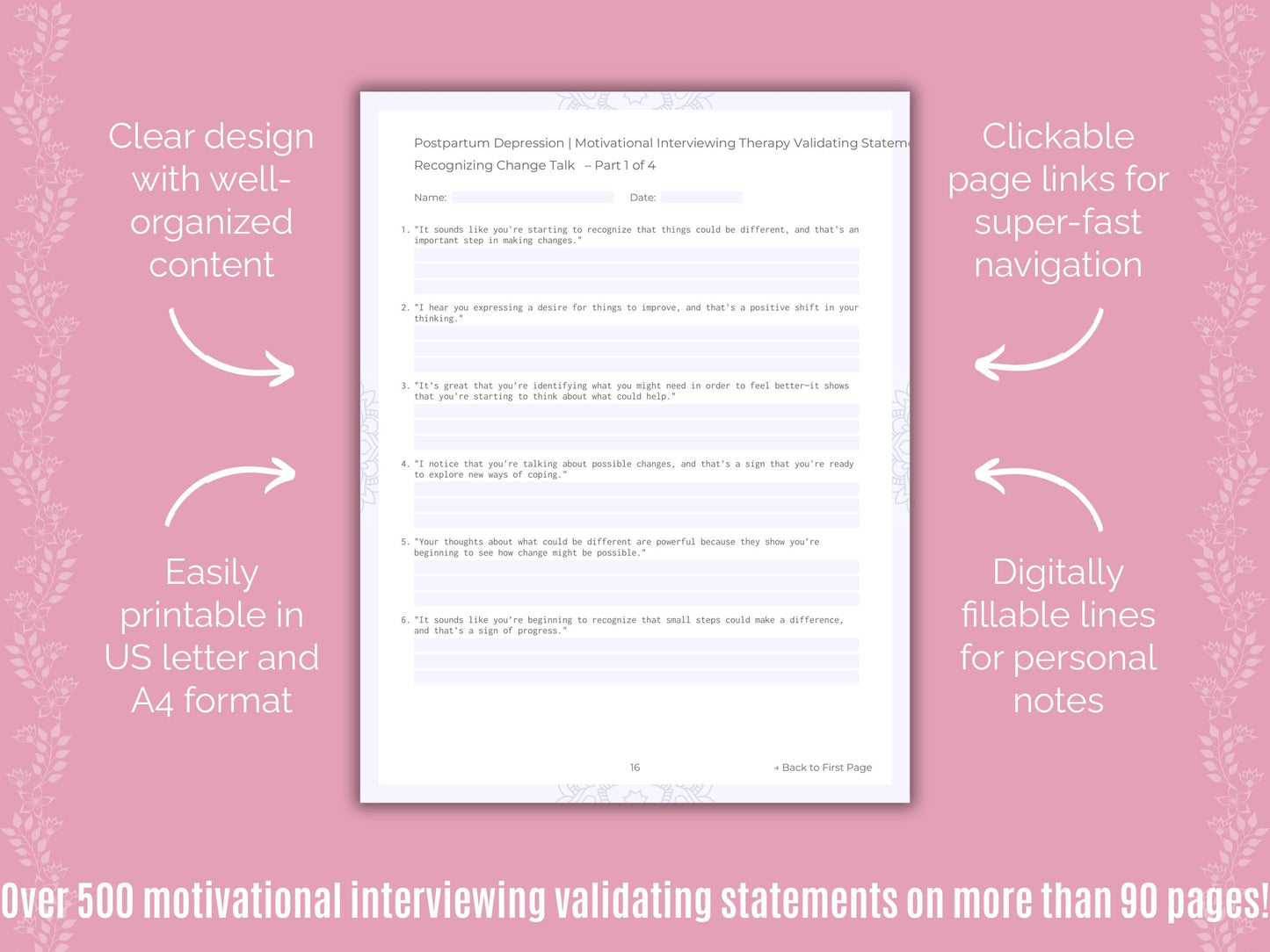 Postpartum Depression Motivational Interviewing Counseling Templates