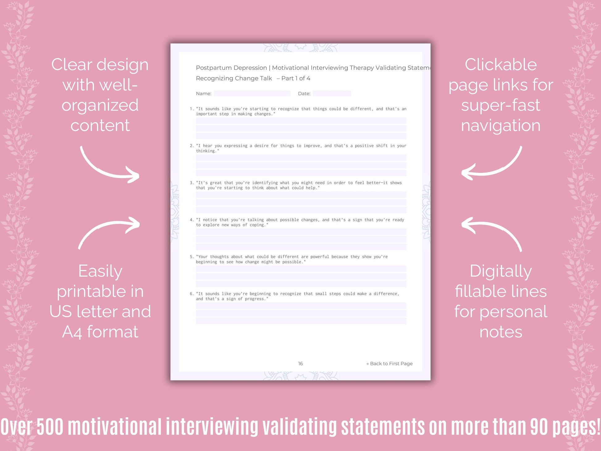 Postpartum Depression Motivational Interviewing Counseling Templates