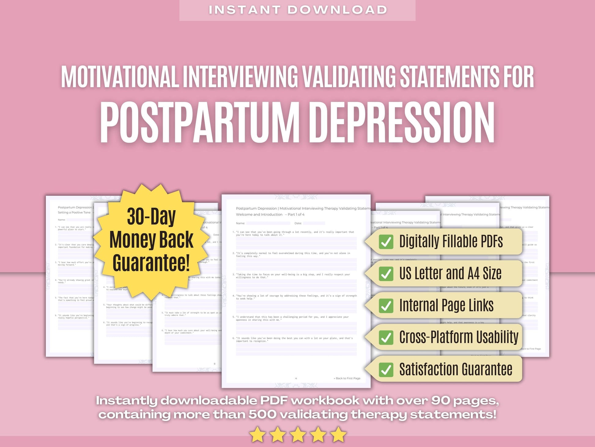 Postpartum Depression Motivational Interviewing Psychology Workbooks