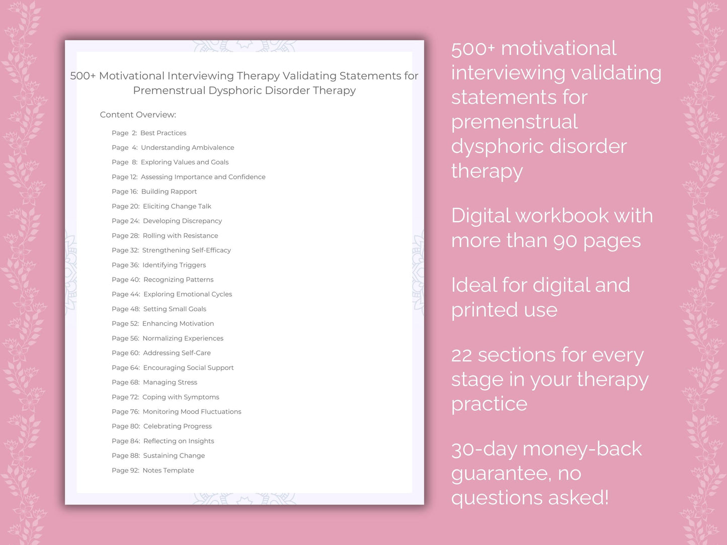 Premenstrual Dysphoric Disorder Motivational Interviewing Therapist Worksheets