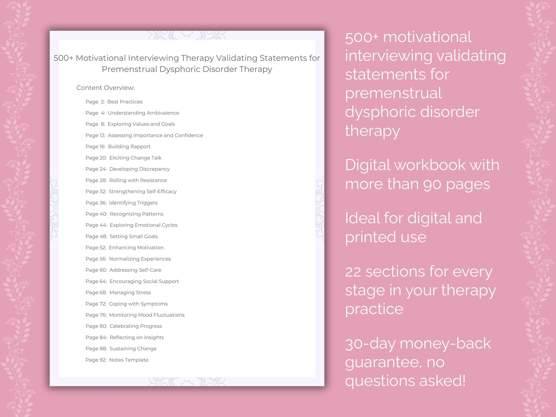 Premenstrual Dysphoric Disorder Motivational Interviewing Therapist Worksheets