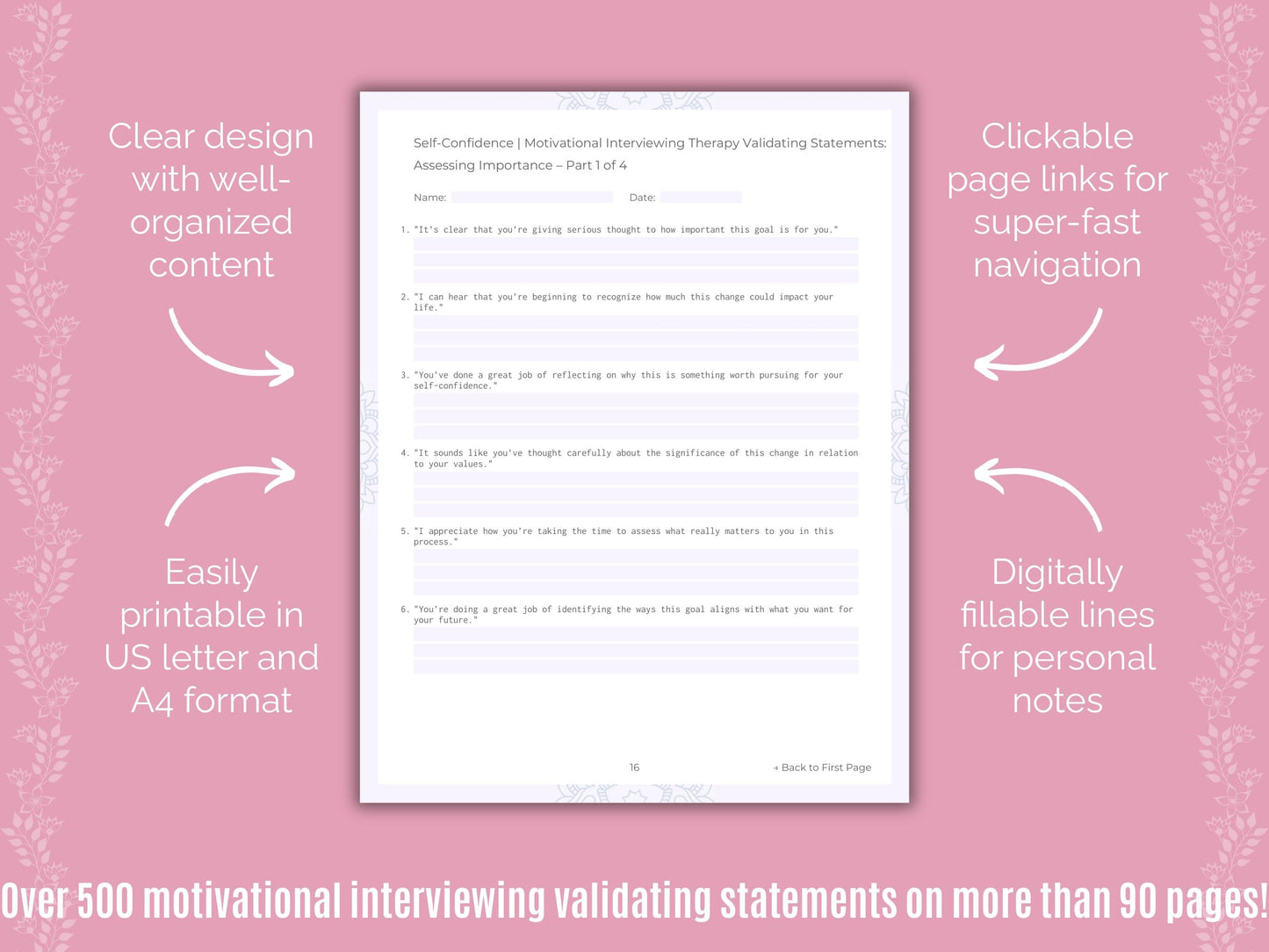 Self-Confidence Motivational Interviewing Counseling Templates
