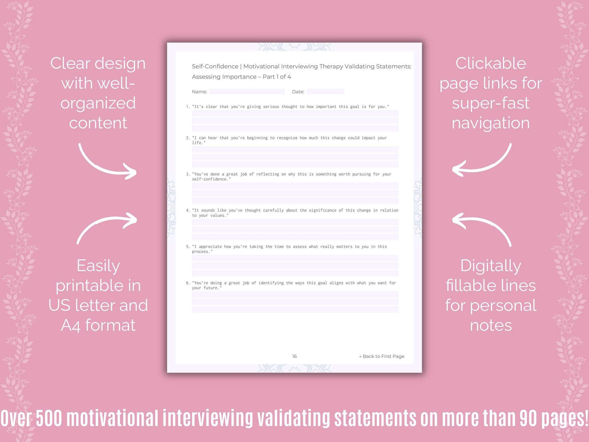 Self-Confidence Motivational Interviewing Counseling Templates