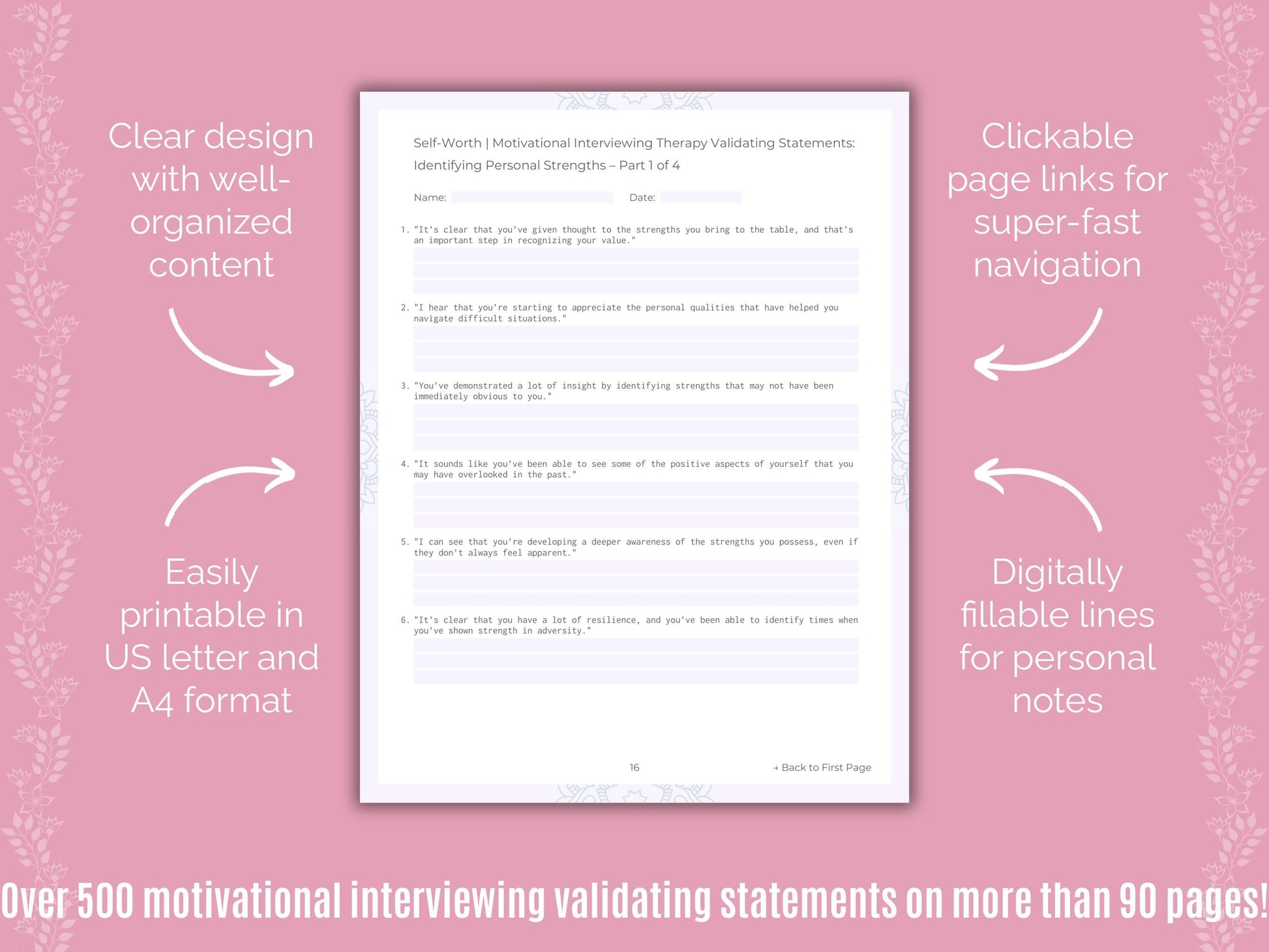 Self-Worth Motivational Interviewing Counseling Templates