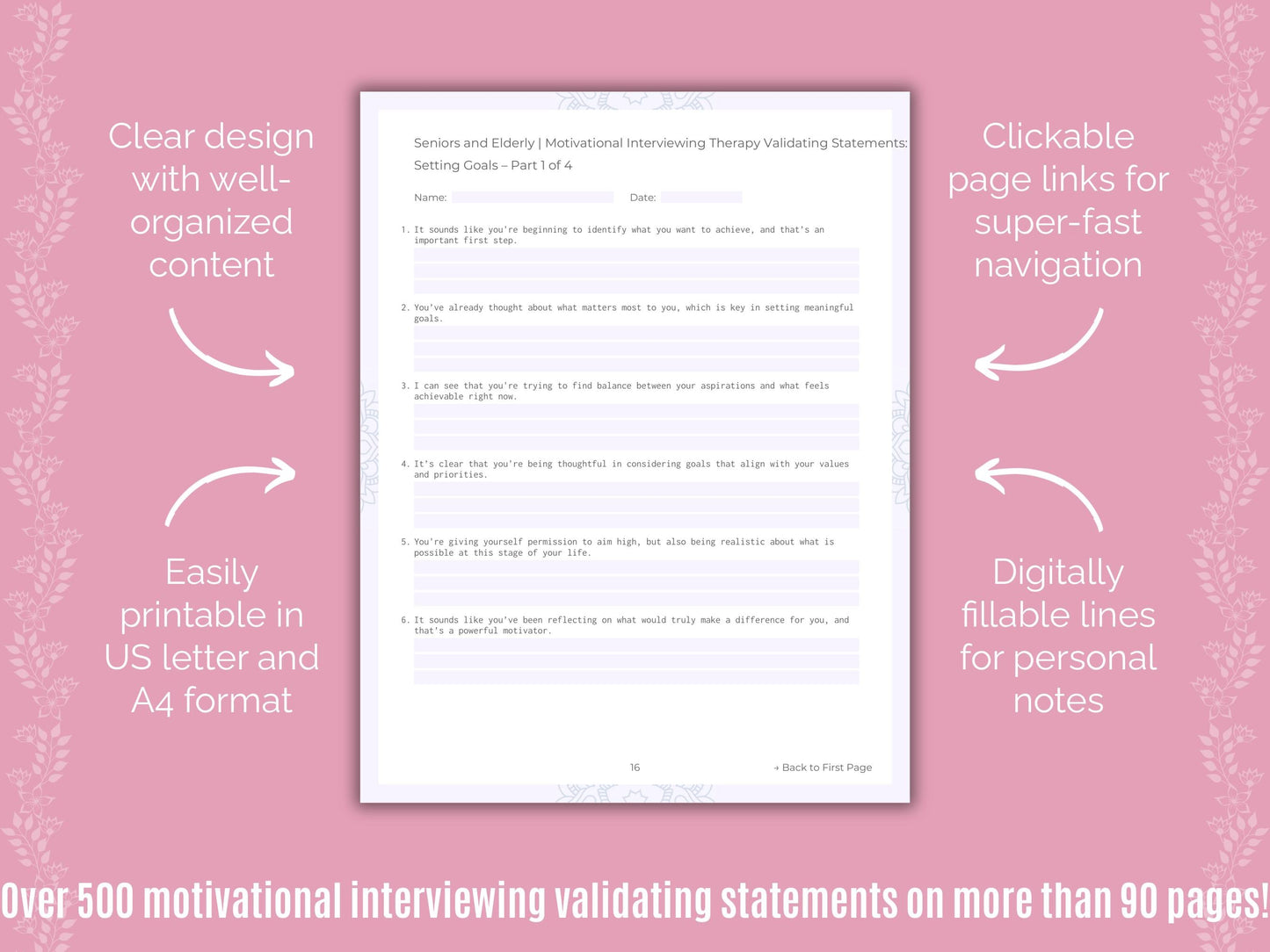 Seniors and Elderly Motivational Interviewing Counseling Templates