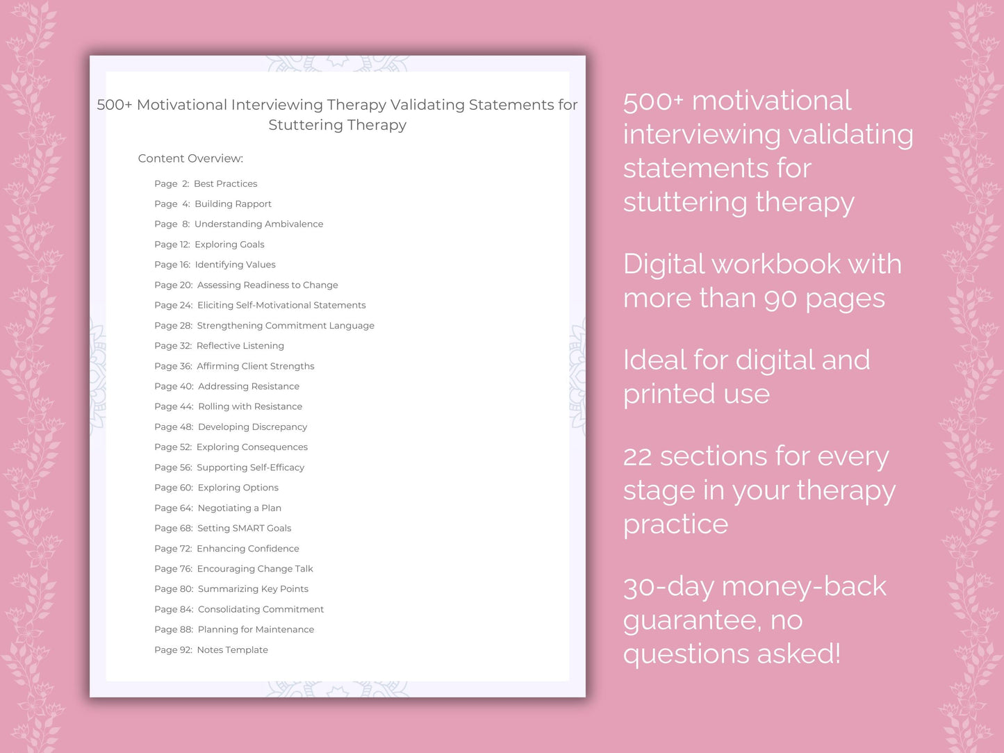 Stuttering Motivational Interviewing Therapist Worksheets