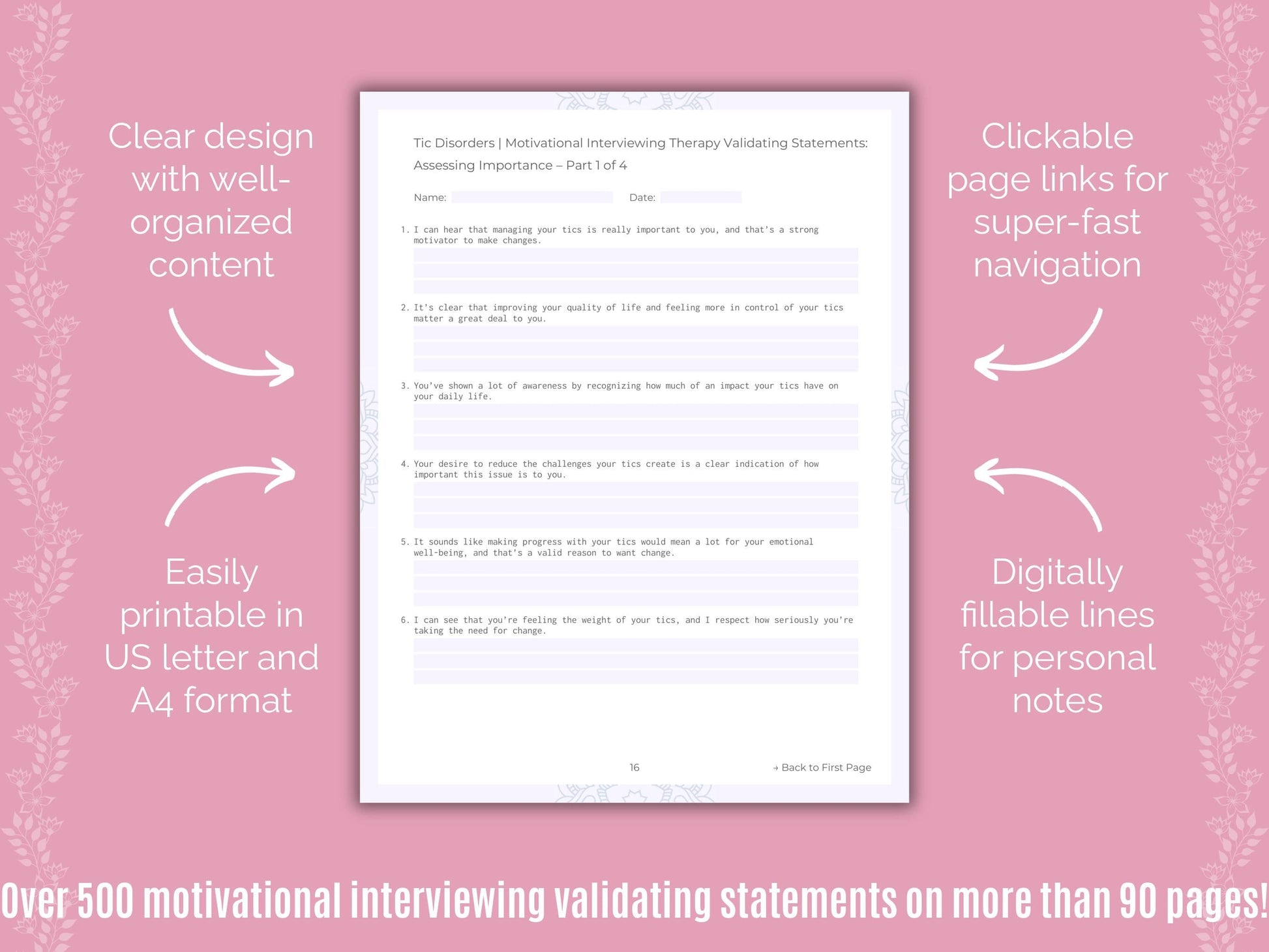 Tic Disorders Motivational Interviewing Counseling Templates
