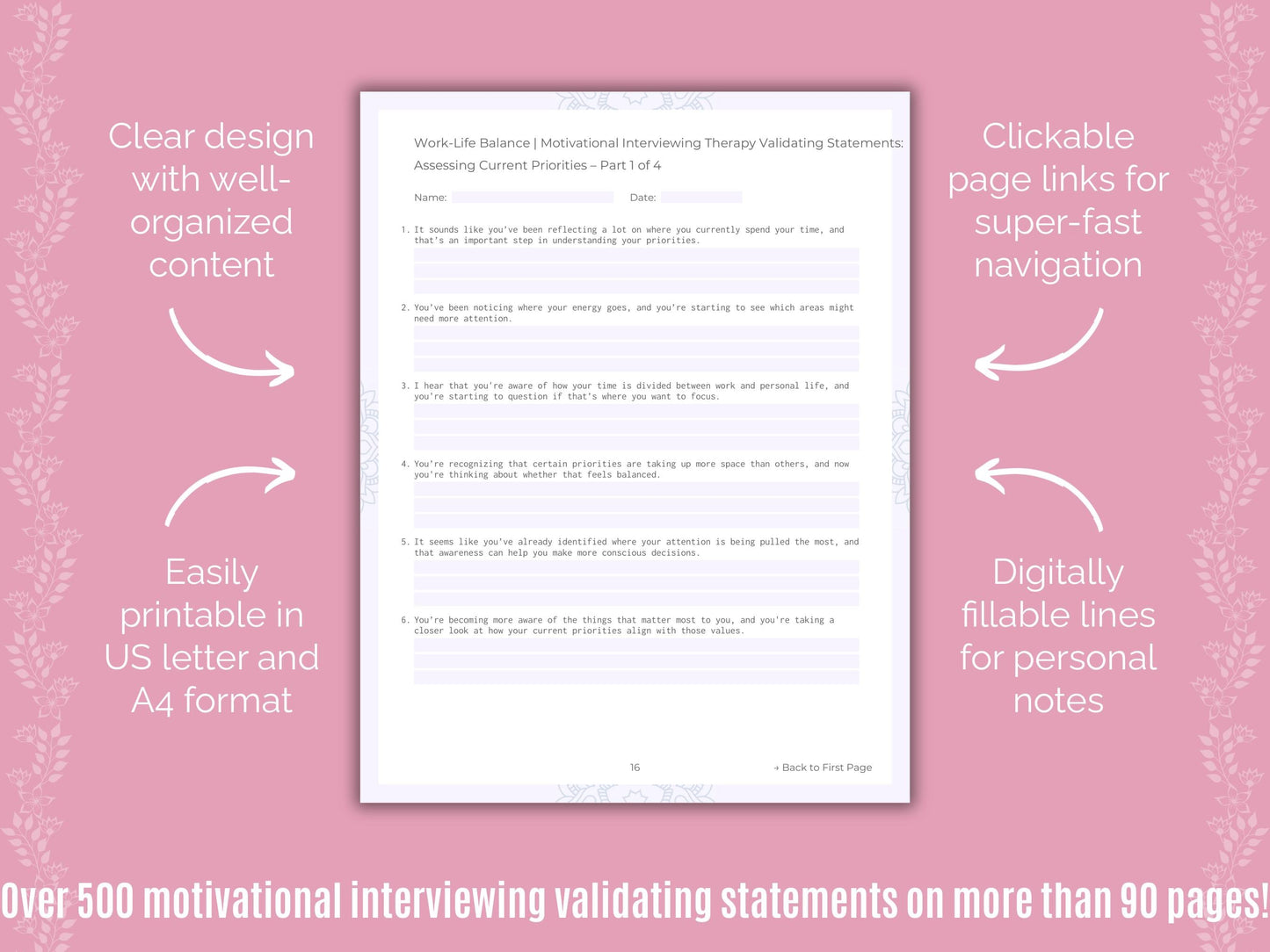 Work-Life Balance Motivational Interviewing Counseling Templates
