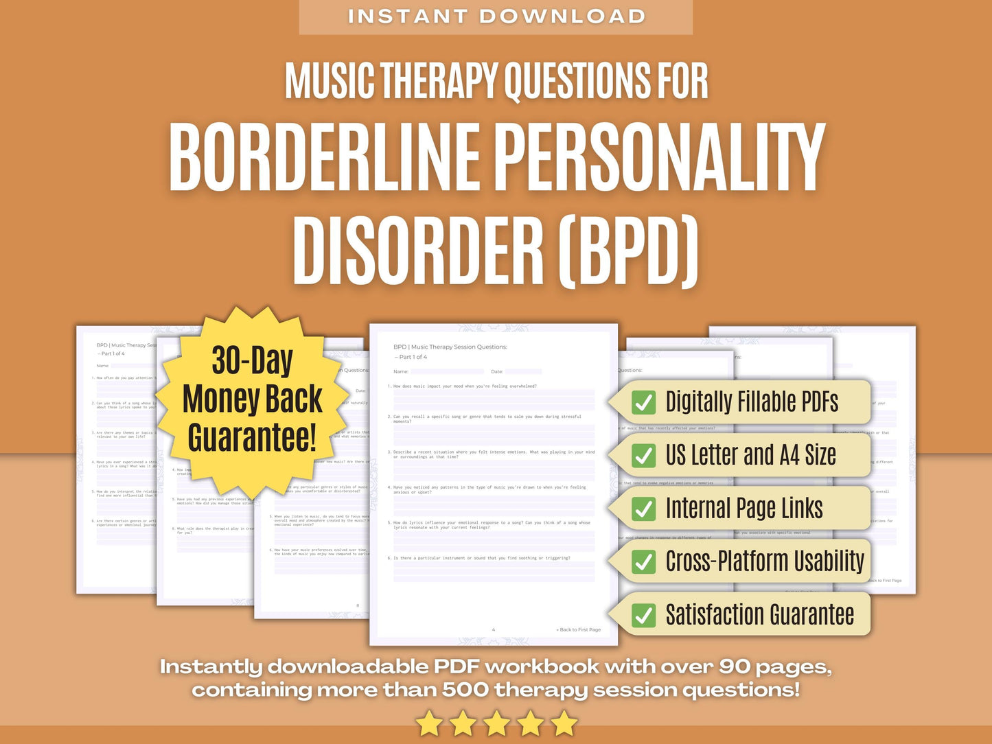 Borderline Personality Disorder (BPD) Music Therapy Psychology Workbooks