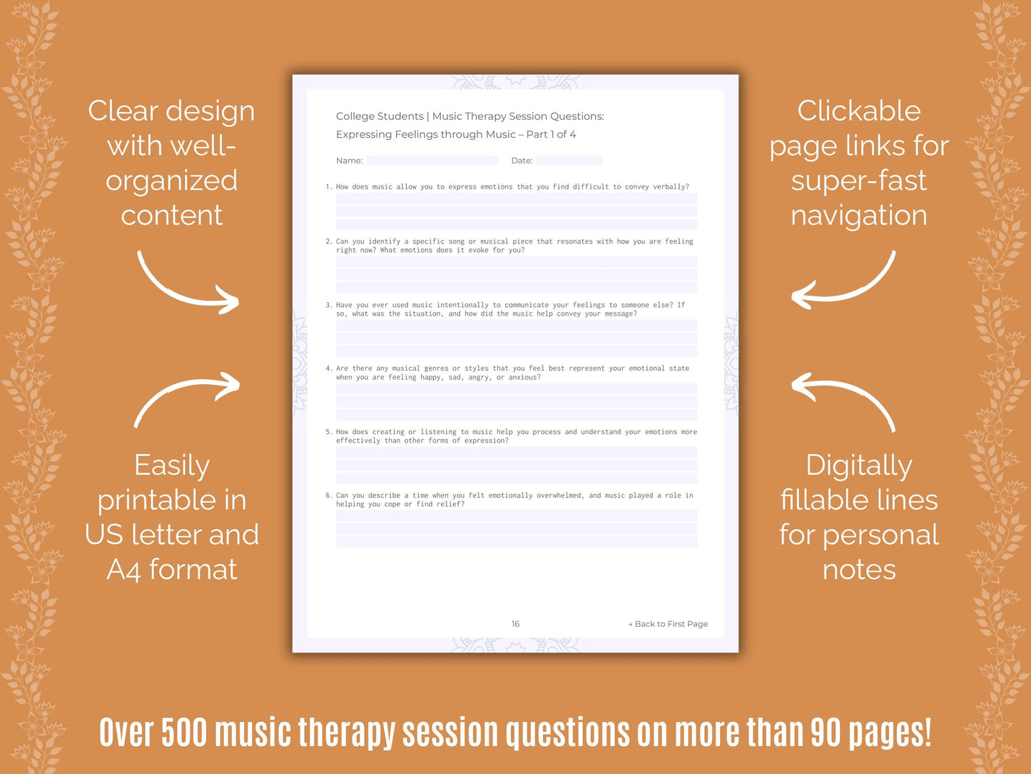 College Students Music Therapy Counseling Templates