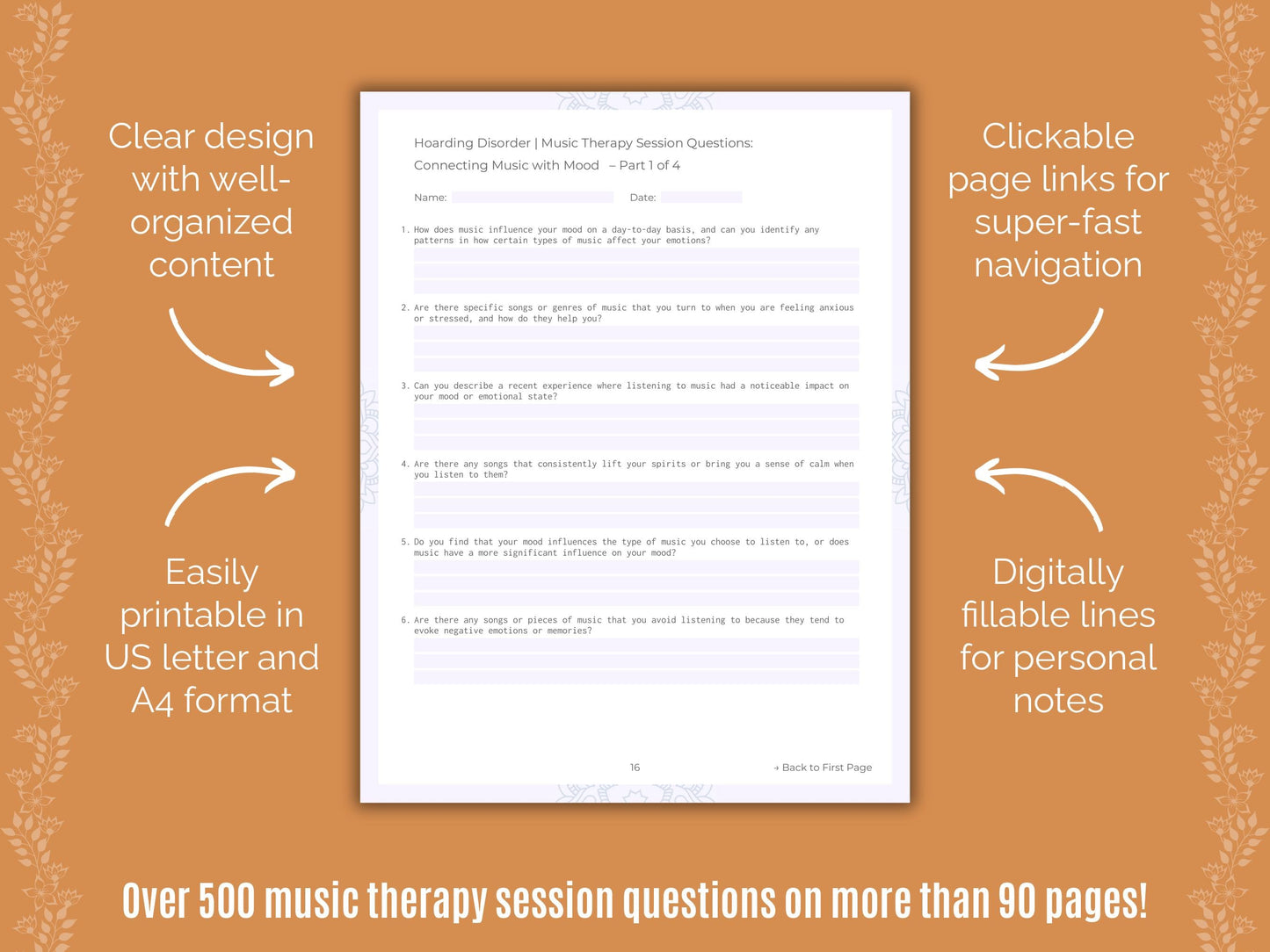 Hoarding Disorder Music Therapy Counseling Templates