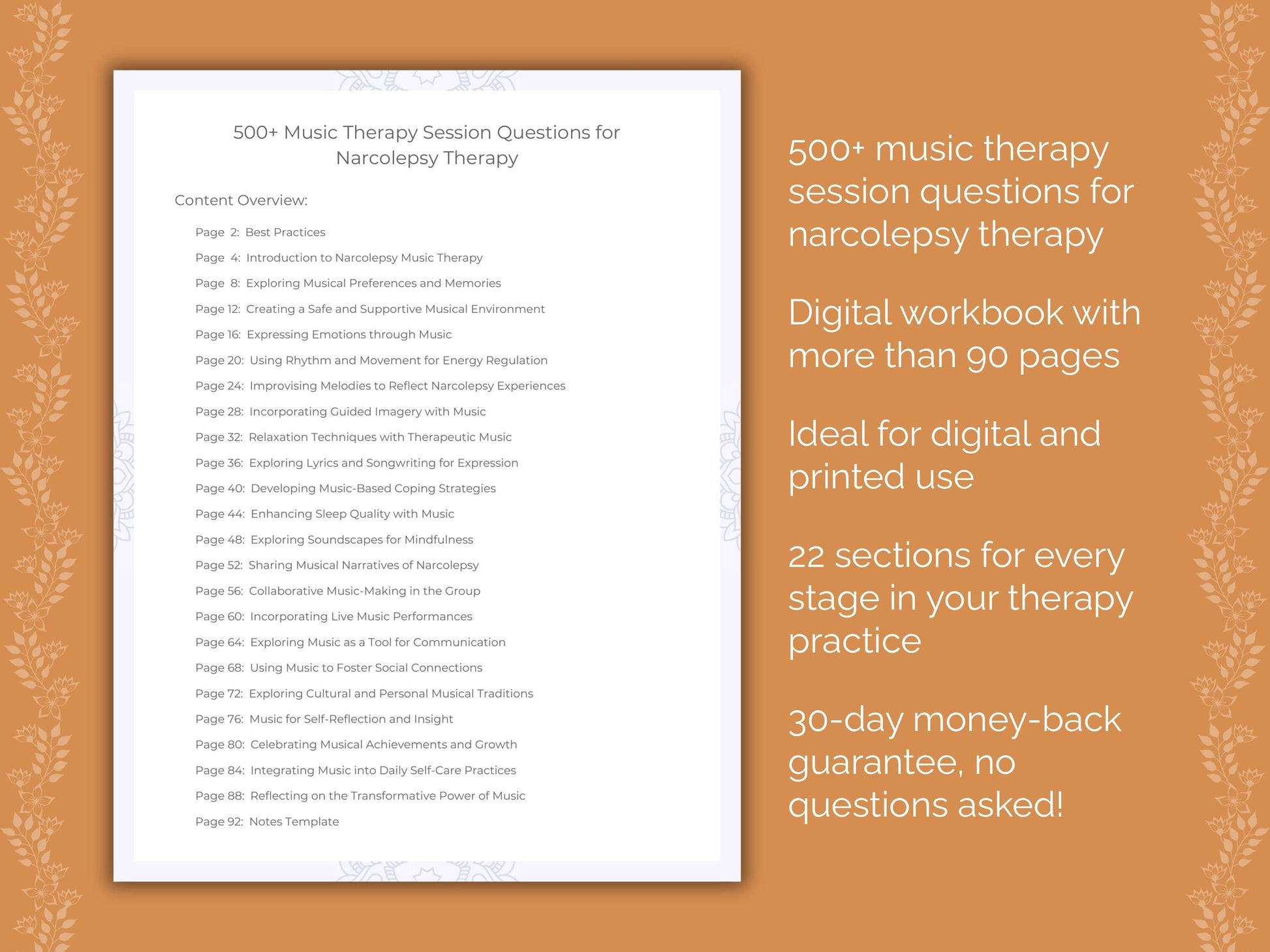 Narcolepsy Music Therapy Therapist Worksheets