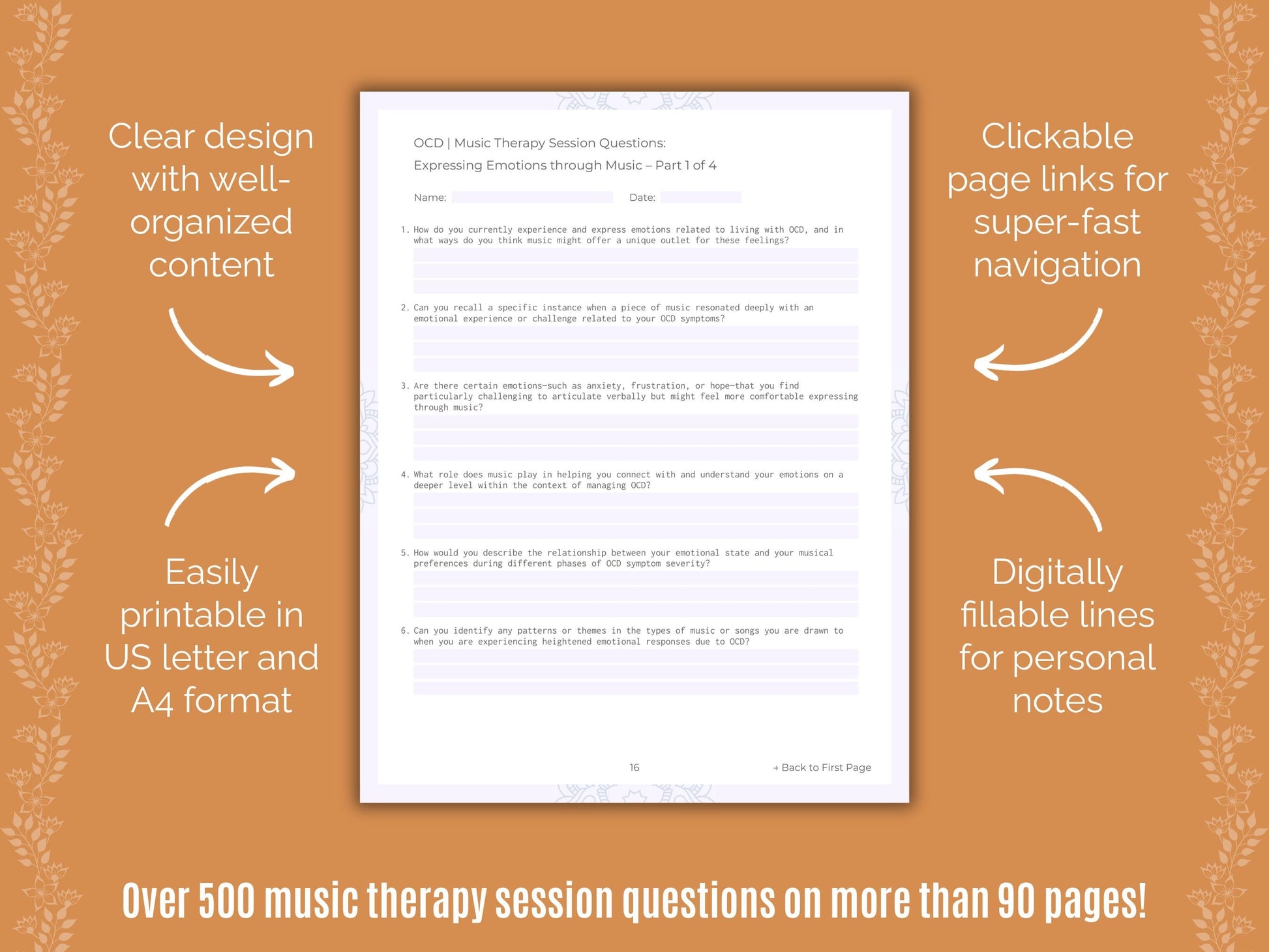 Obsessive-Compulsive Disorder (OCD) Music Therapy Counseling Templates