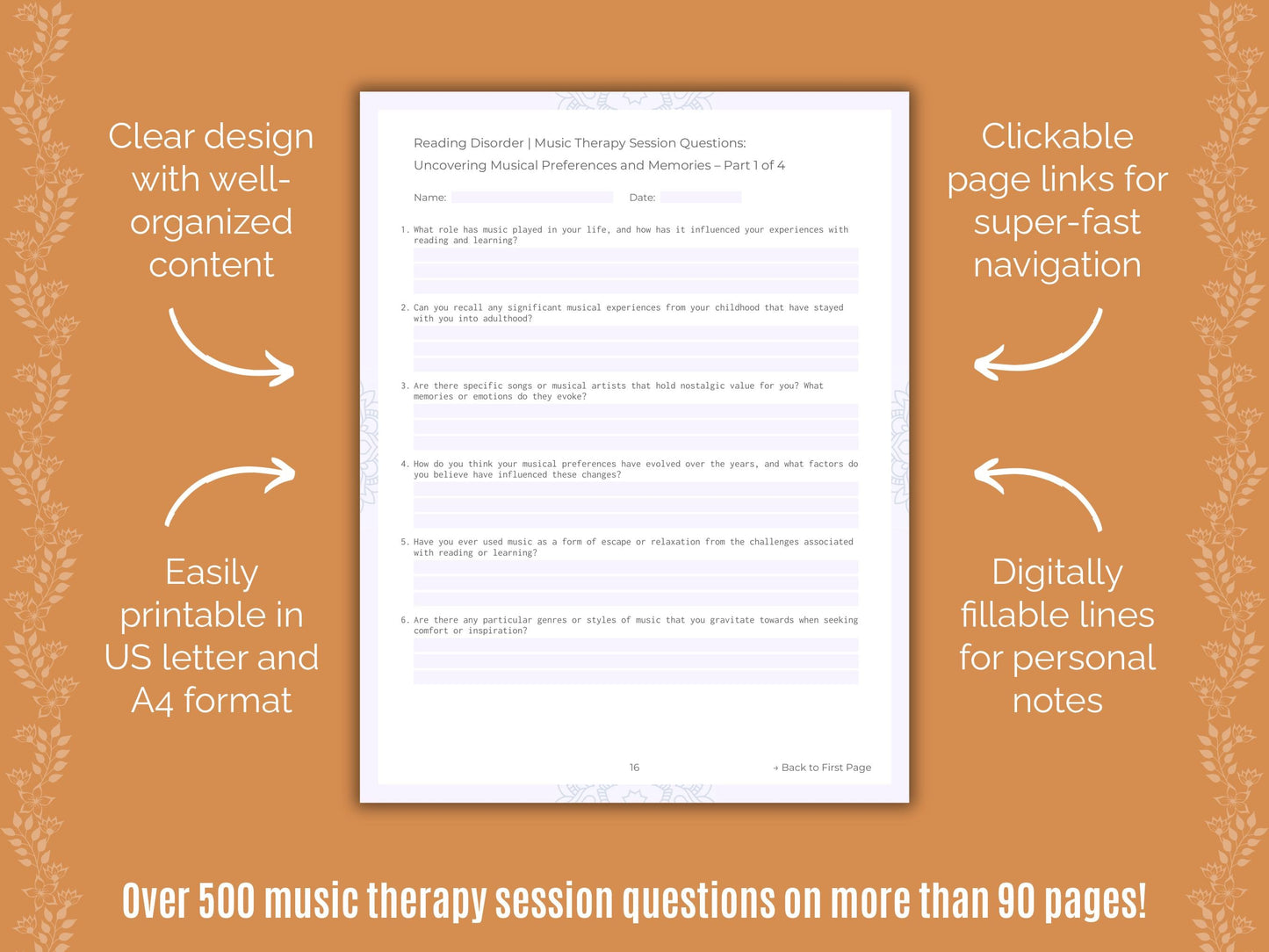 Reading Disorder Music Therapy Counseling Templates