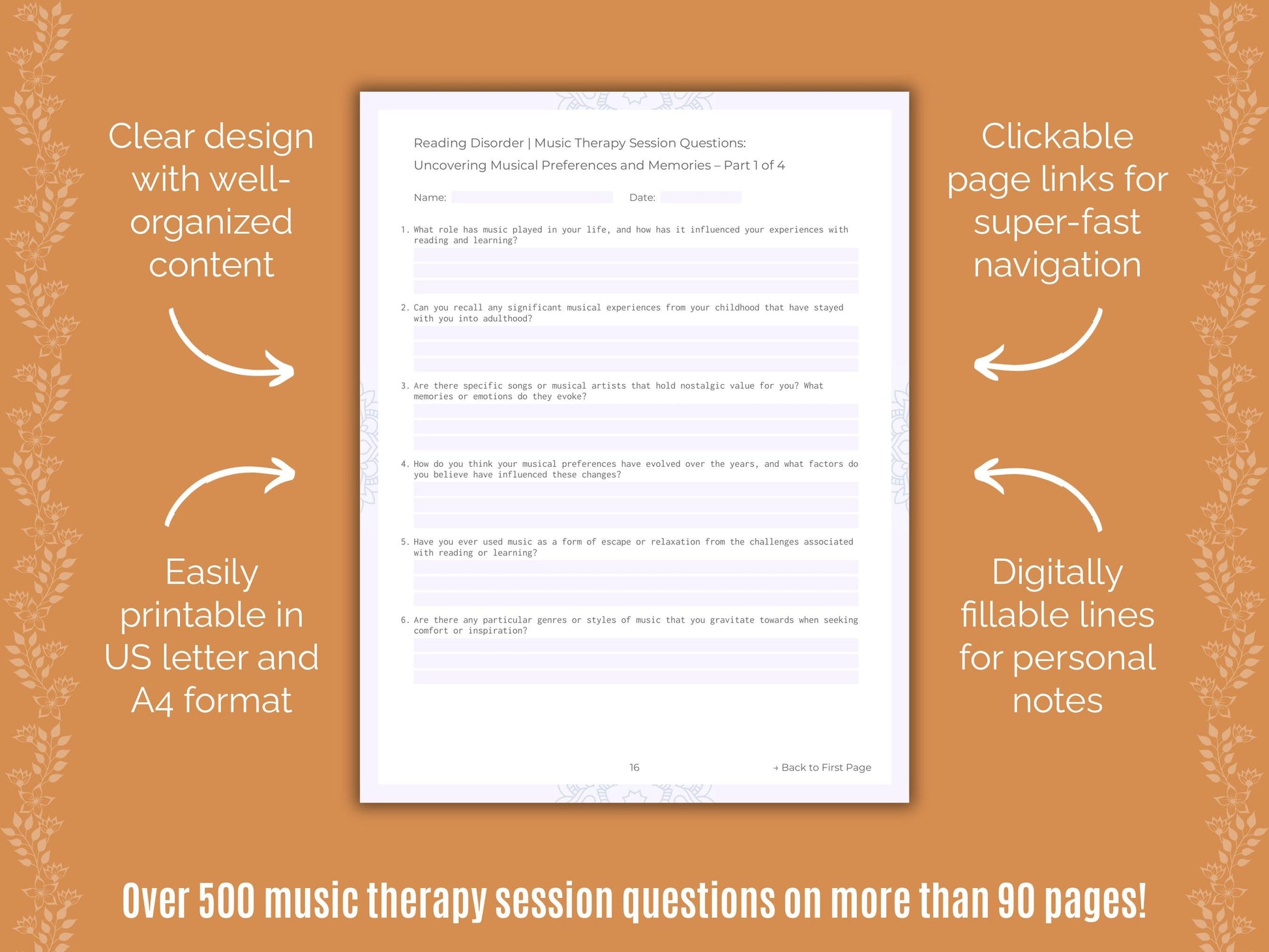 Reading Disorder Music Therapy Counseling Templates