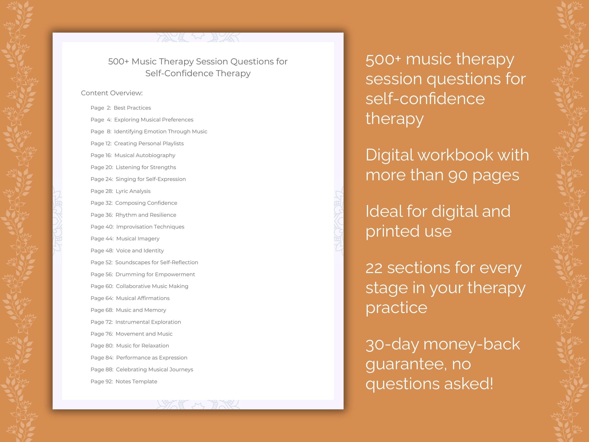 Self-Confidence Music Therapy Therapist Worksheets