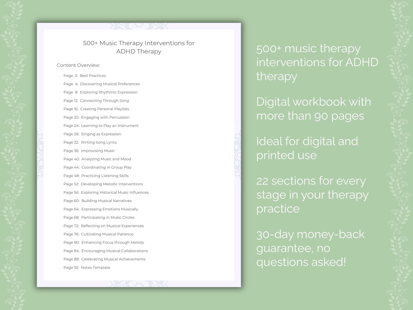 ADHD Music Therapy Therapist Worksheets