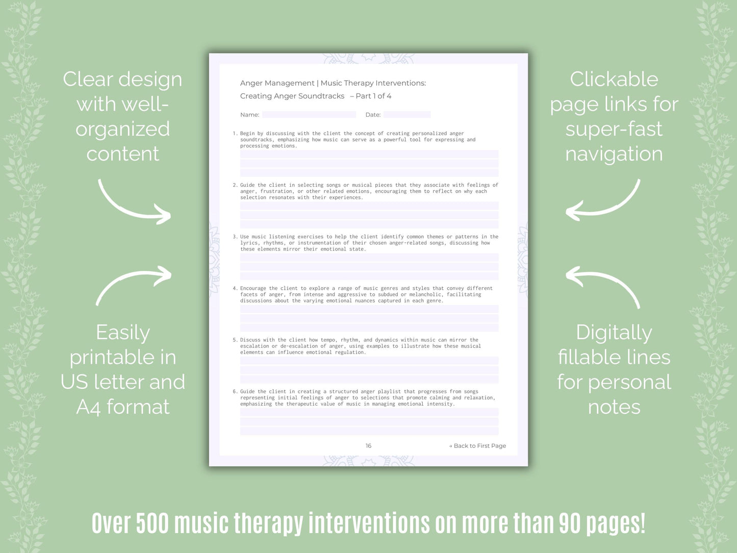 Anger Management Music Therapy Counseling Templates