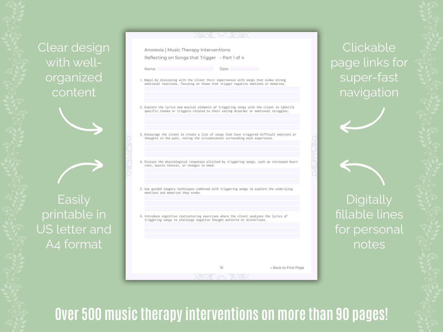 Anorexia Music Therapy Counseling Templates