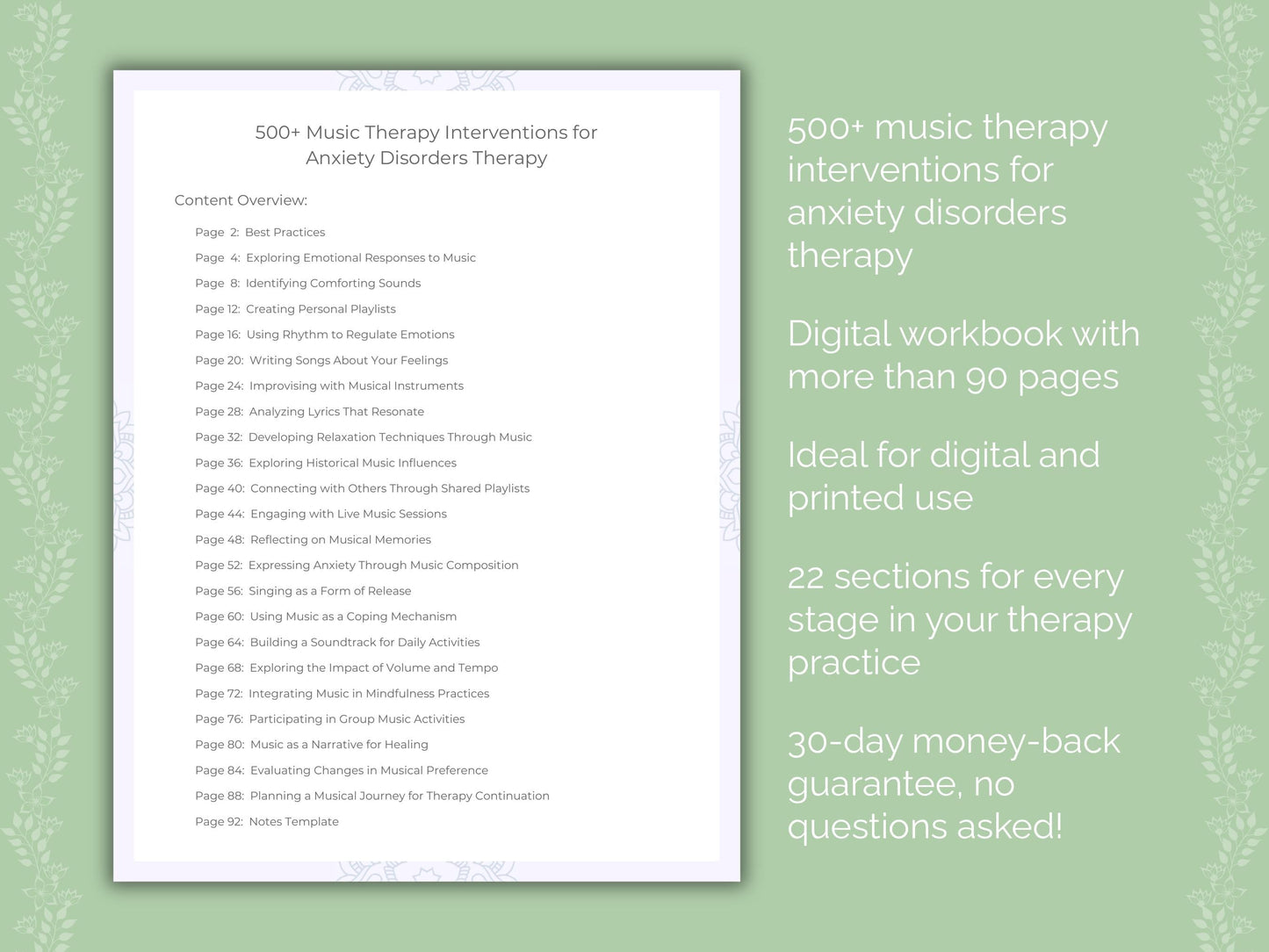 Anxiety Disorders Music Therapy Therapist Worksheets