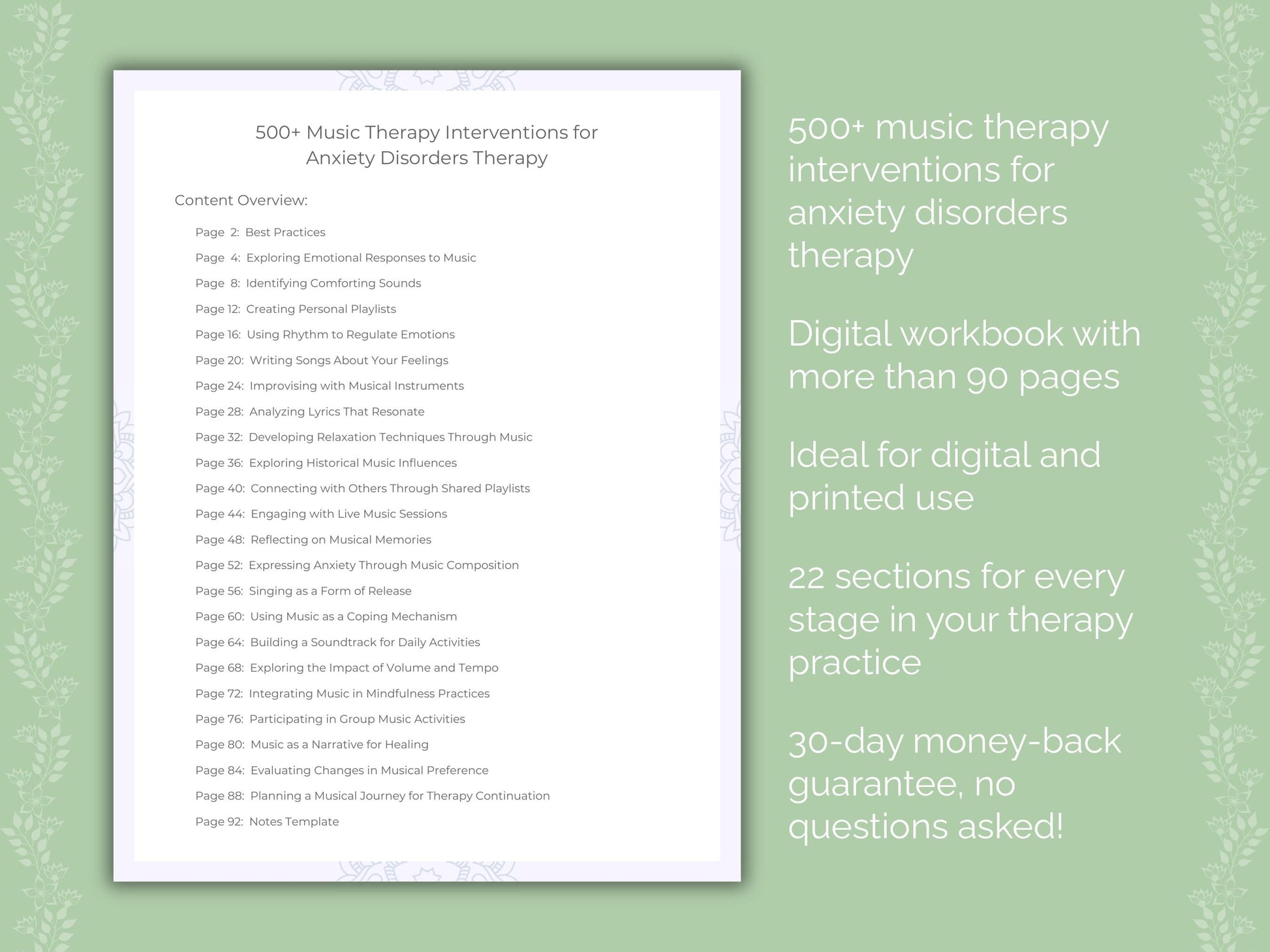 Anxiety Disorders Music Therapy Therapist Worksheets