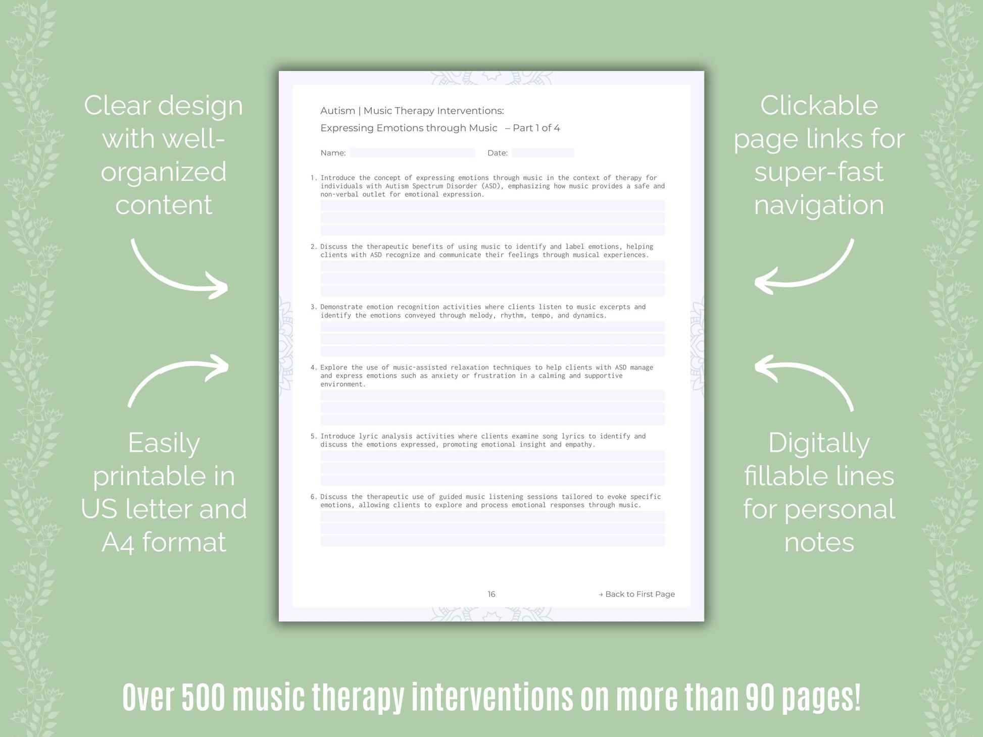 Autism Spectrum Disorder Music Therapy Counseling Templates