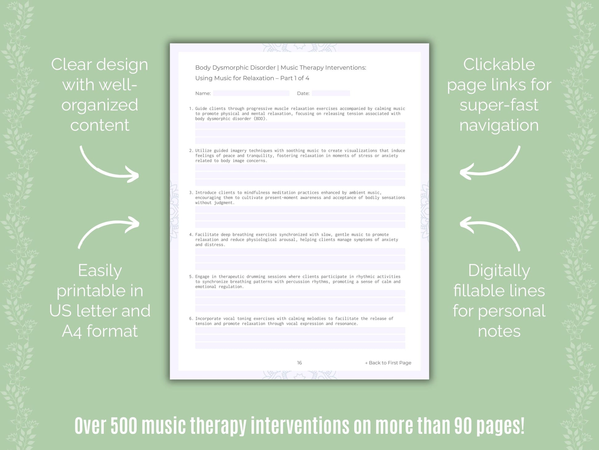 Body Dysmorphic Disorder (BDD) Music Therapy Counseling Templates