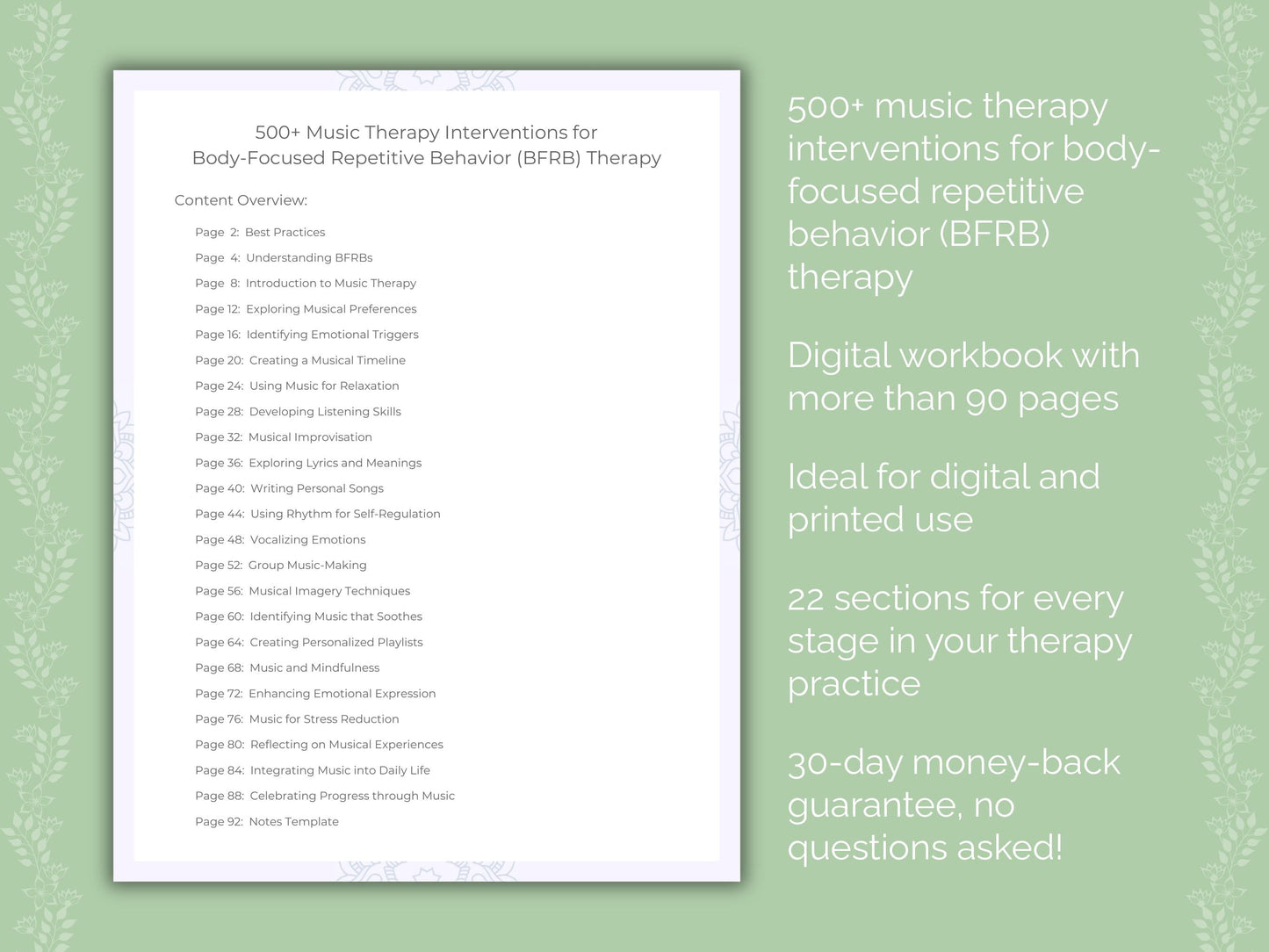 Body-Focused Repetitive Behavior (BFRB) Music Therapy Therapist Worksheets