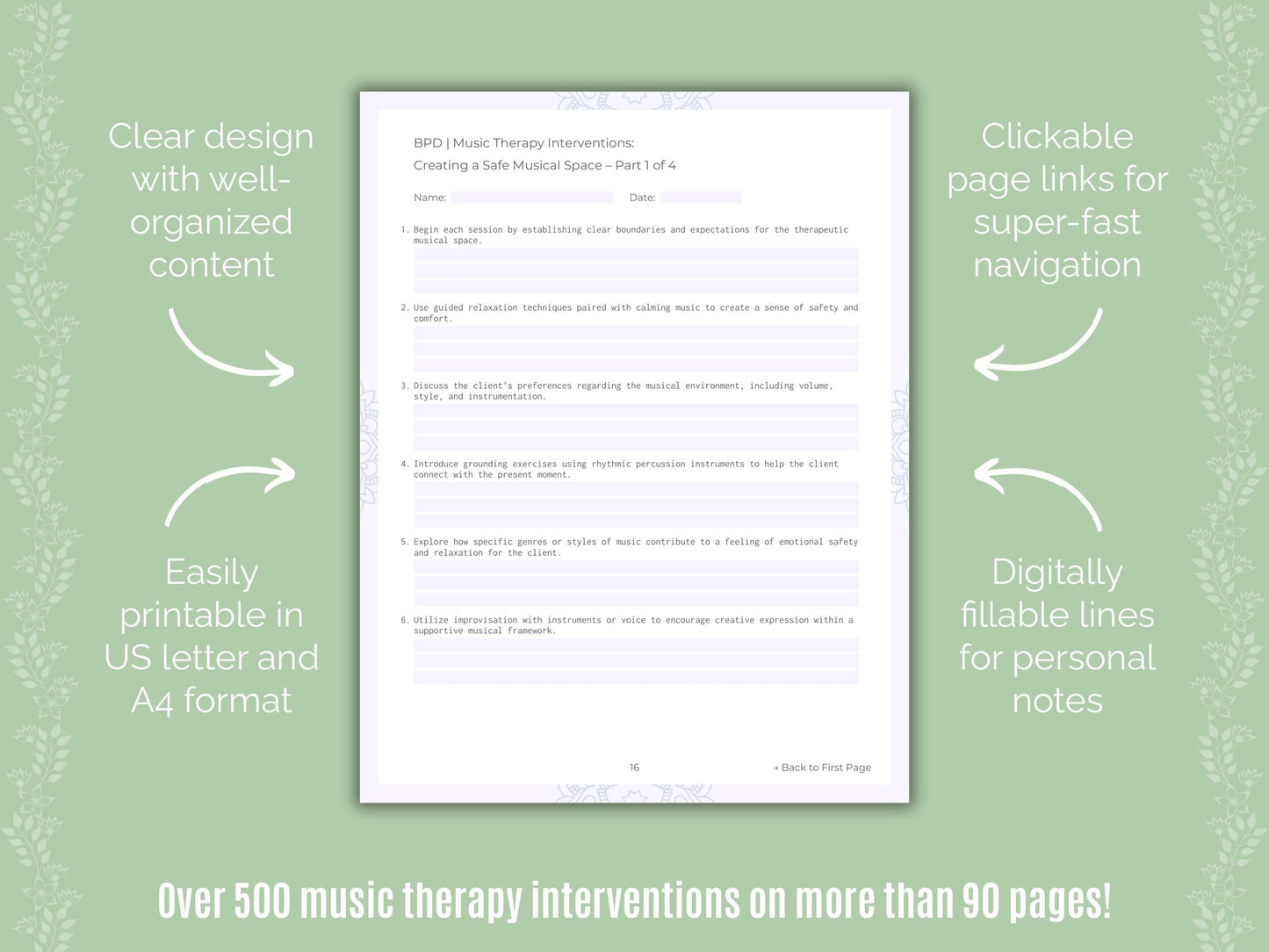 Borderline Personality Disorder (BPD) Music Therapy Counseling Templates