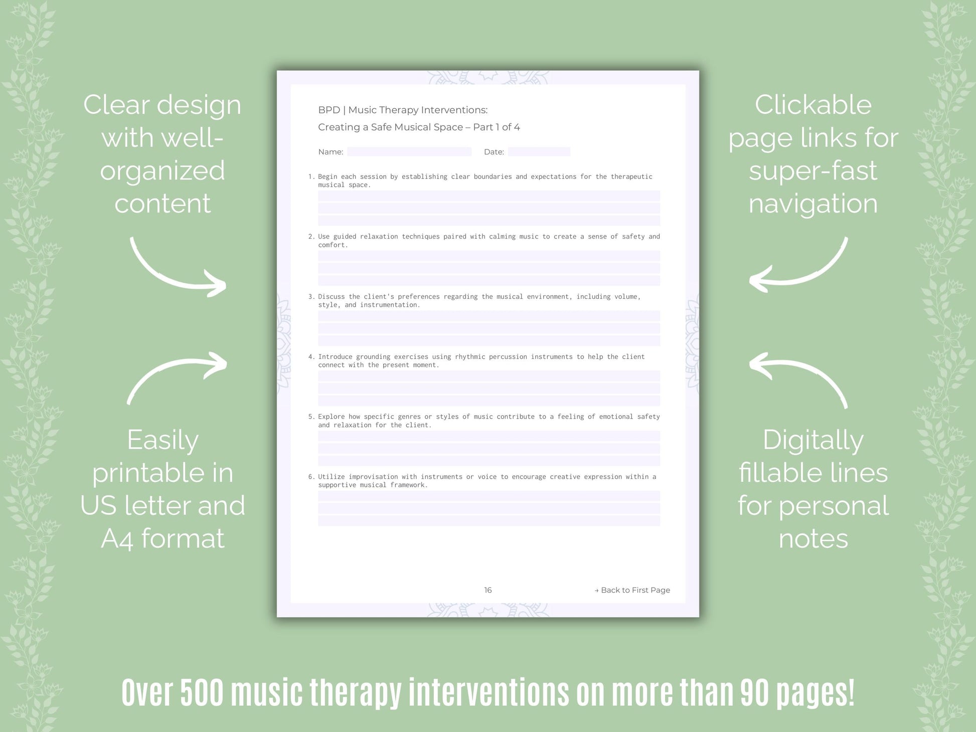 Borderline Personality Disorder (BPD) Music Therapy Counseling Templates