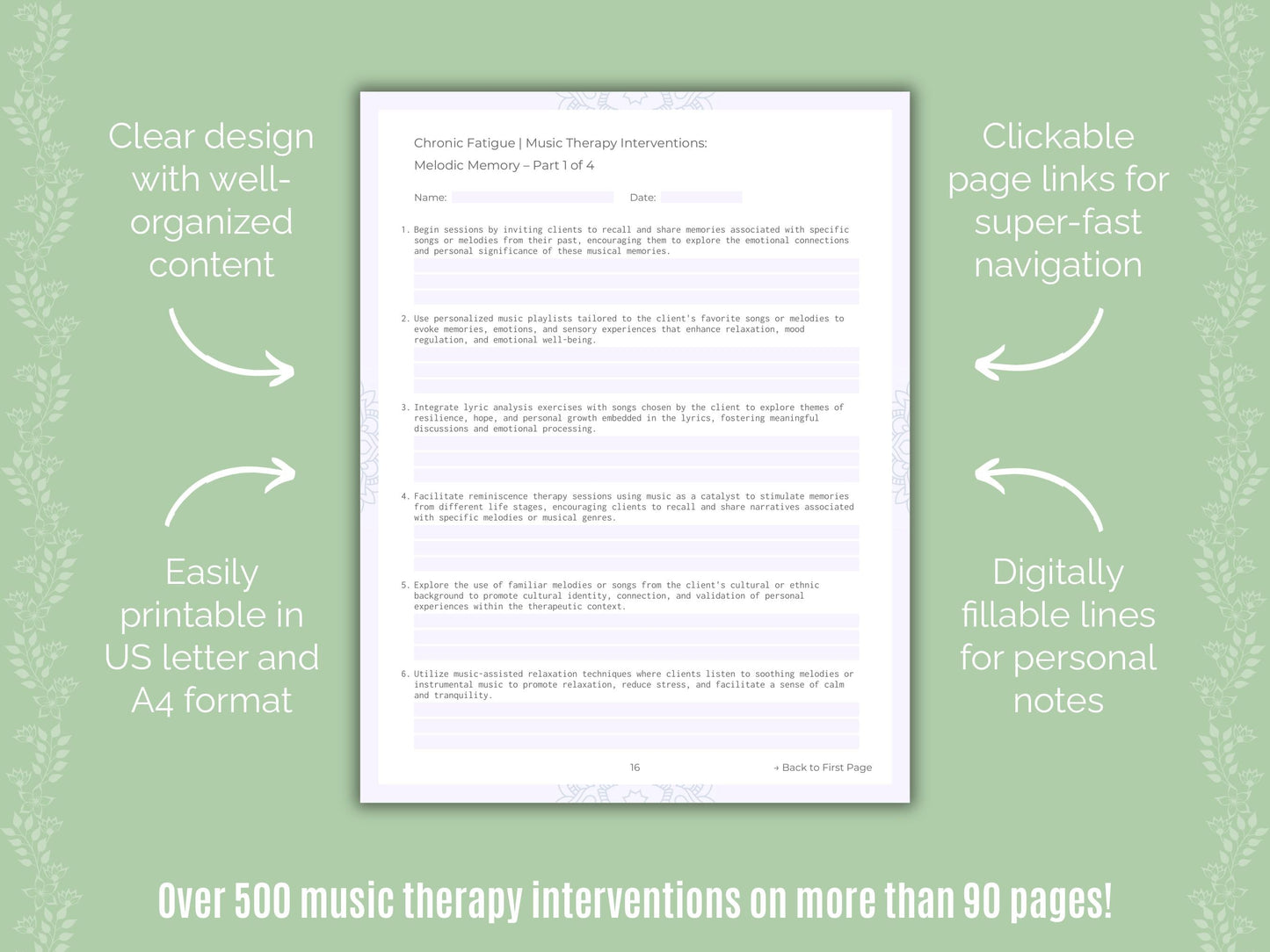 Chronic Fatigue Music Therapy Counseling Templates