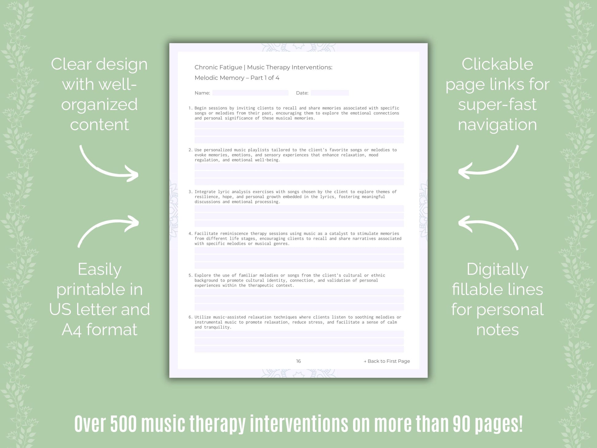 Chronic Fatigue Music Therapy Counseling Templates
