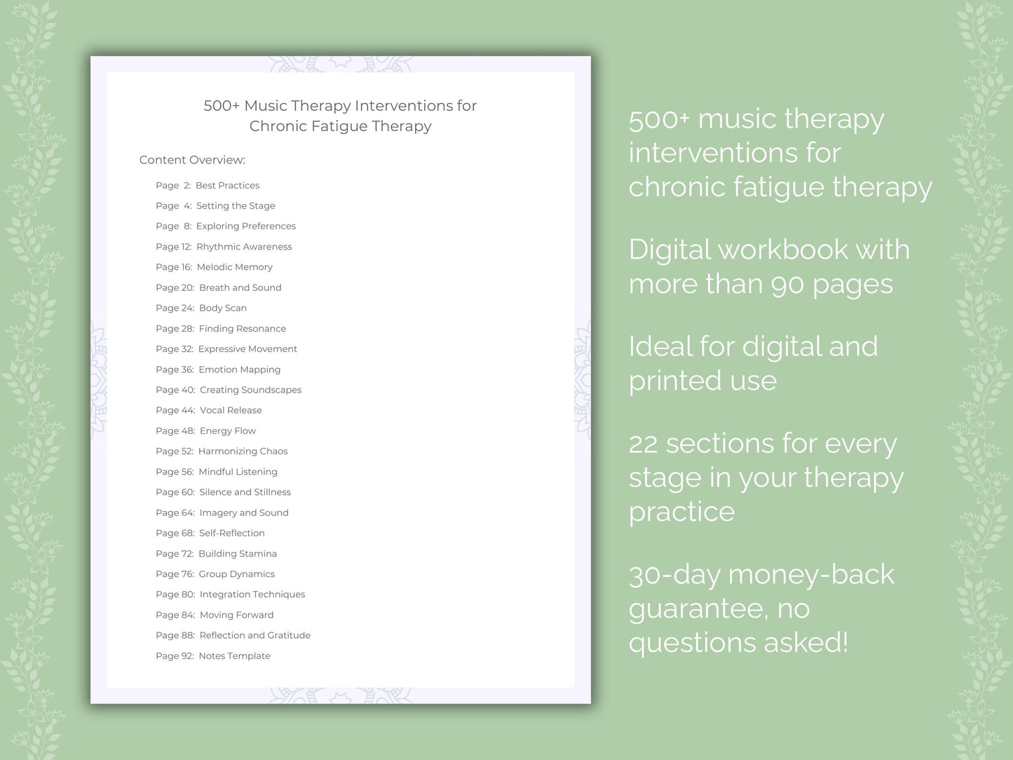 Chronic Fatigue Music Therapy Therapist Worksheets
