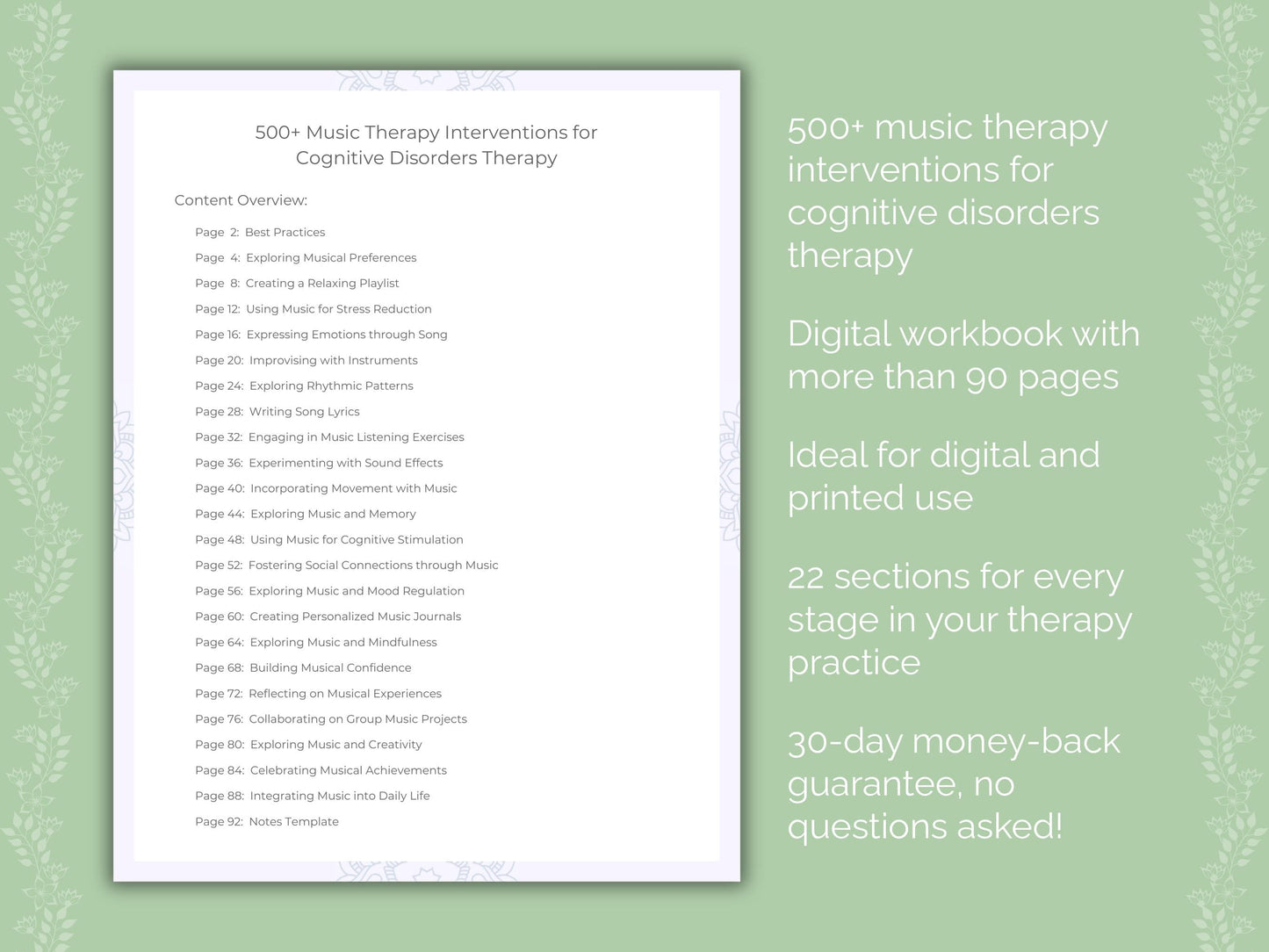 Cognitive Disorders Music Therapy Therapist Worksheets