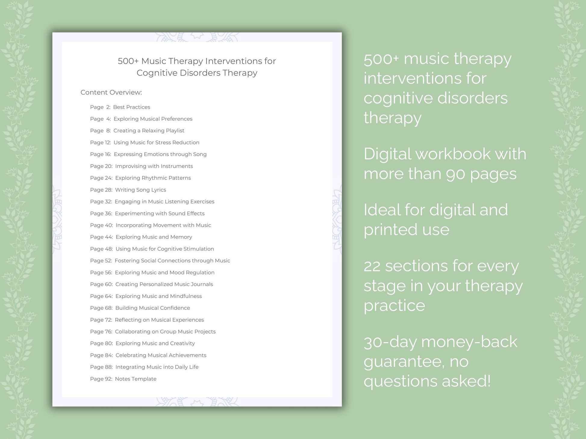 Cognitive Disorders Music Therapy Therapist Worksheets