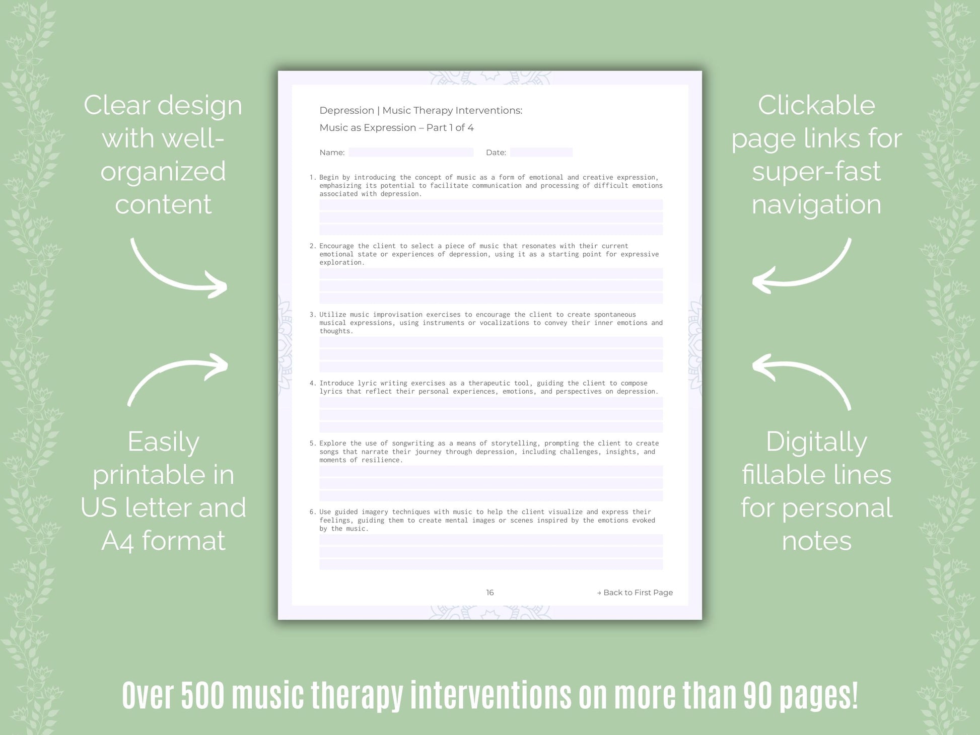 Depression Music Therapy Counseling Templates