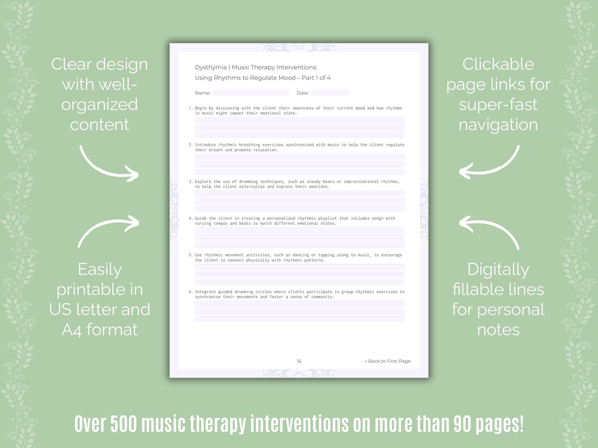 Dysthymia Music Therapy Counseling Templates