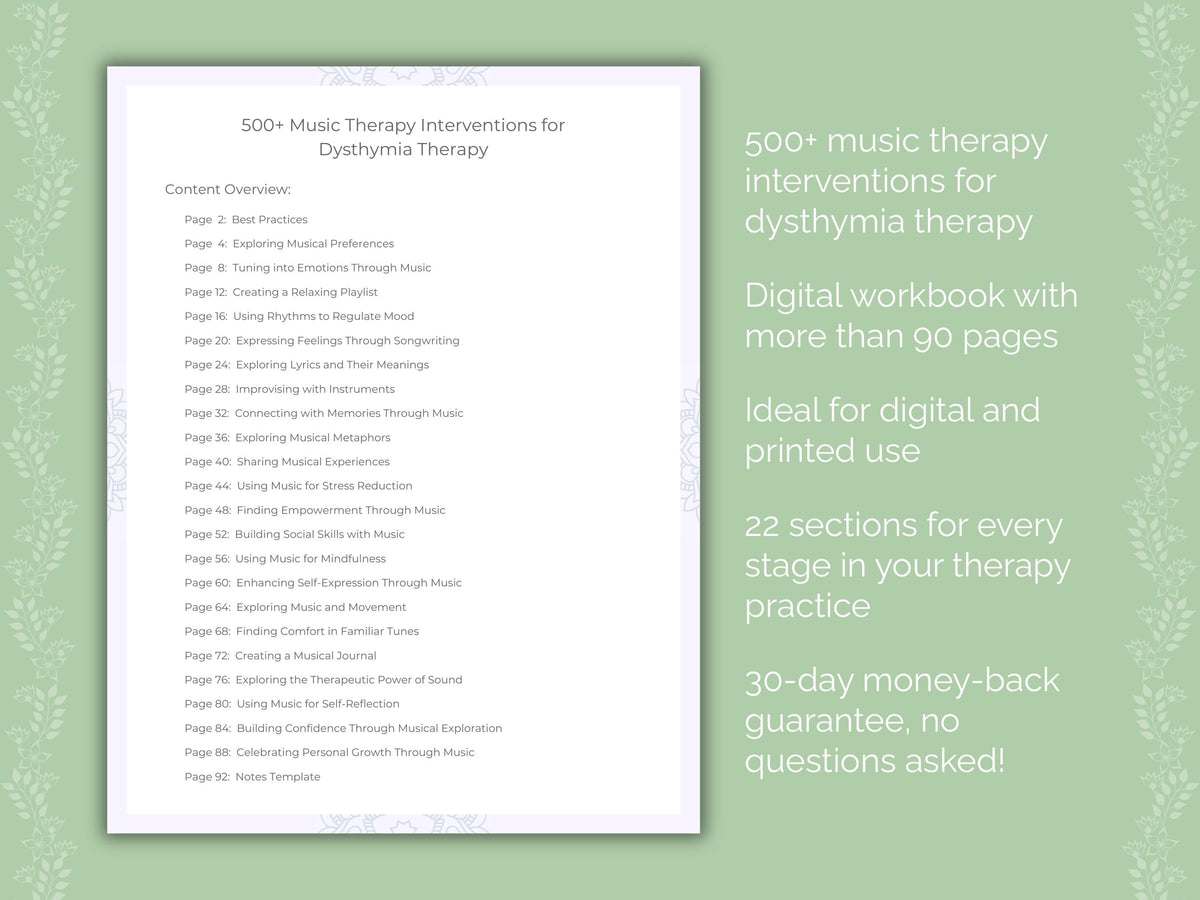Dysthymia Music Therapy Therapist Worksheets