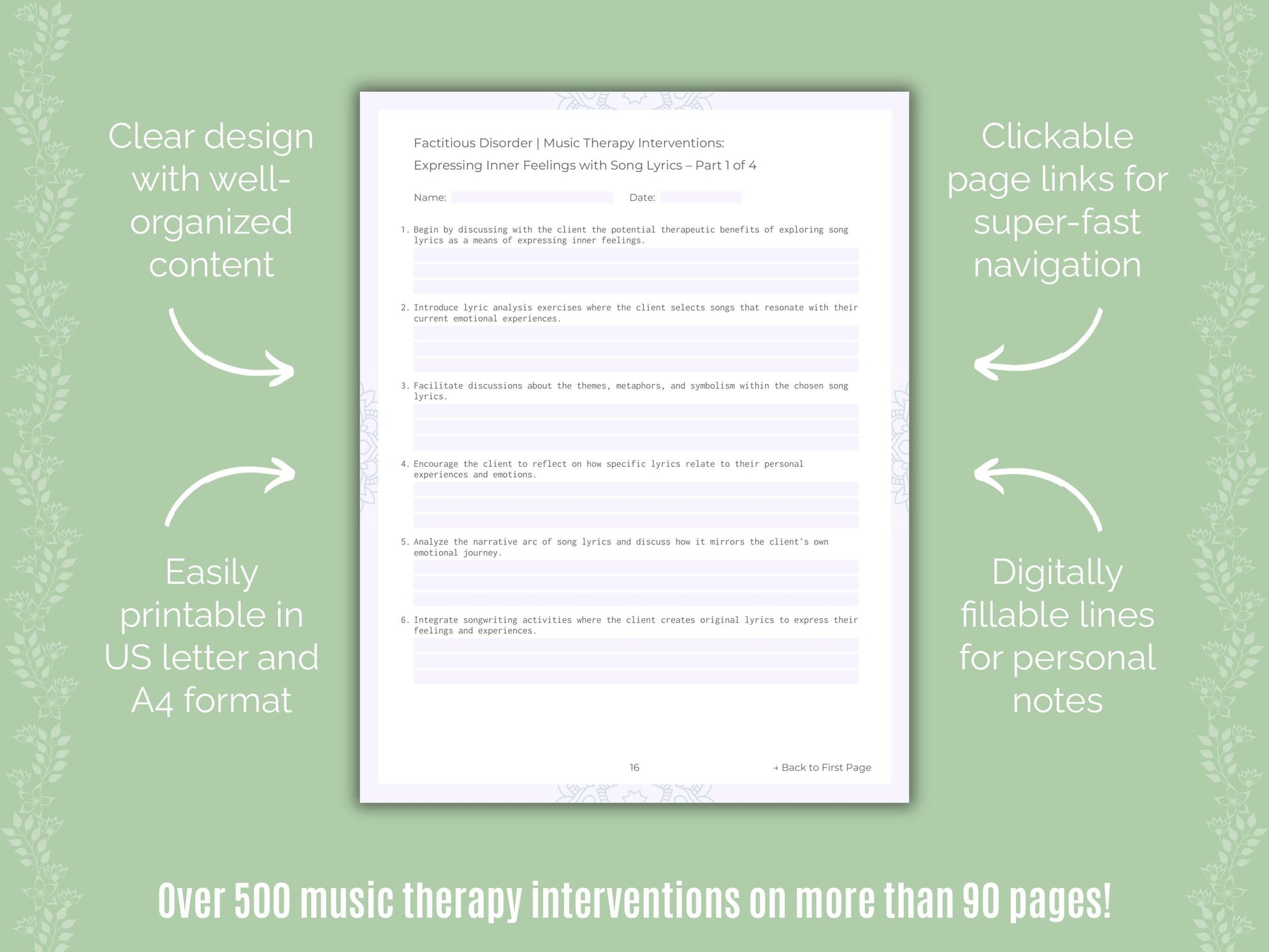 Factitious Disorder Music Therapy Counseling Templates